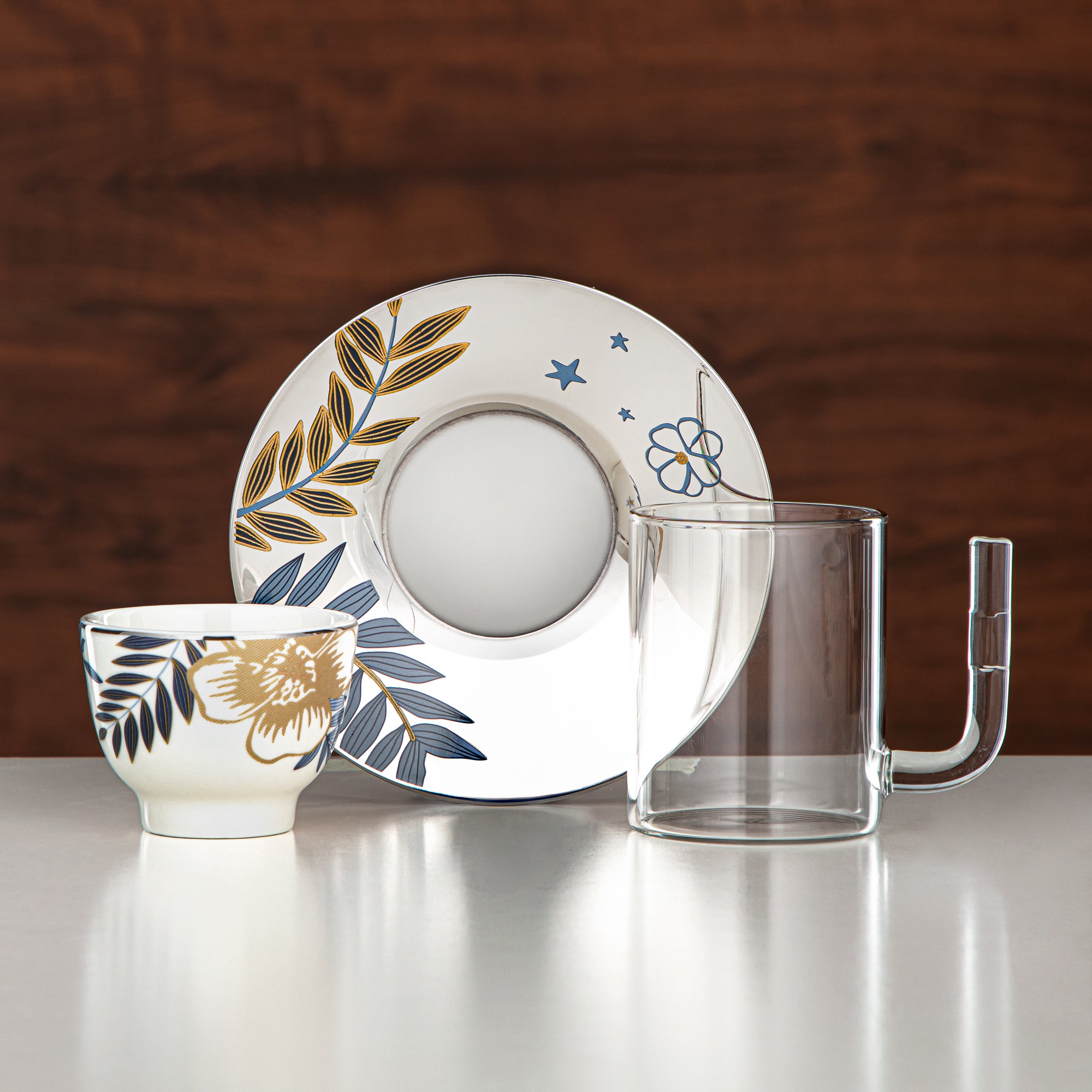 Almarjan Vacuum Flask & Tea Set Matt Silver & Matt Gold 20-Piece 1L + 1L (GOK-S-MS-MG + 18PCS-12196-2) – Elegant Serving | Ramadan & Gatherings