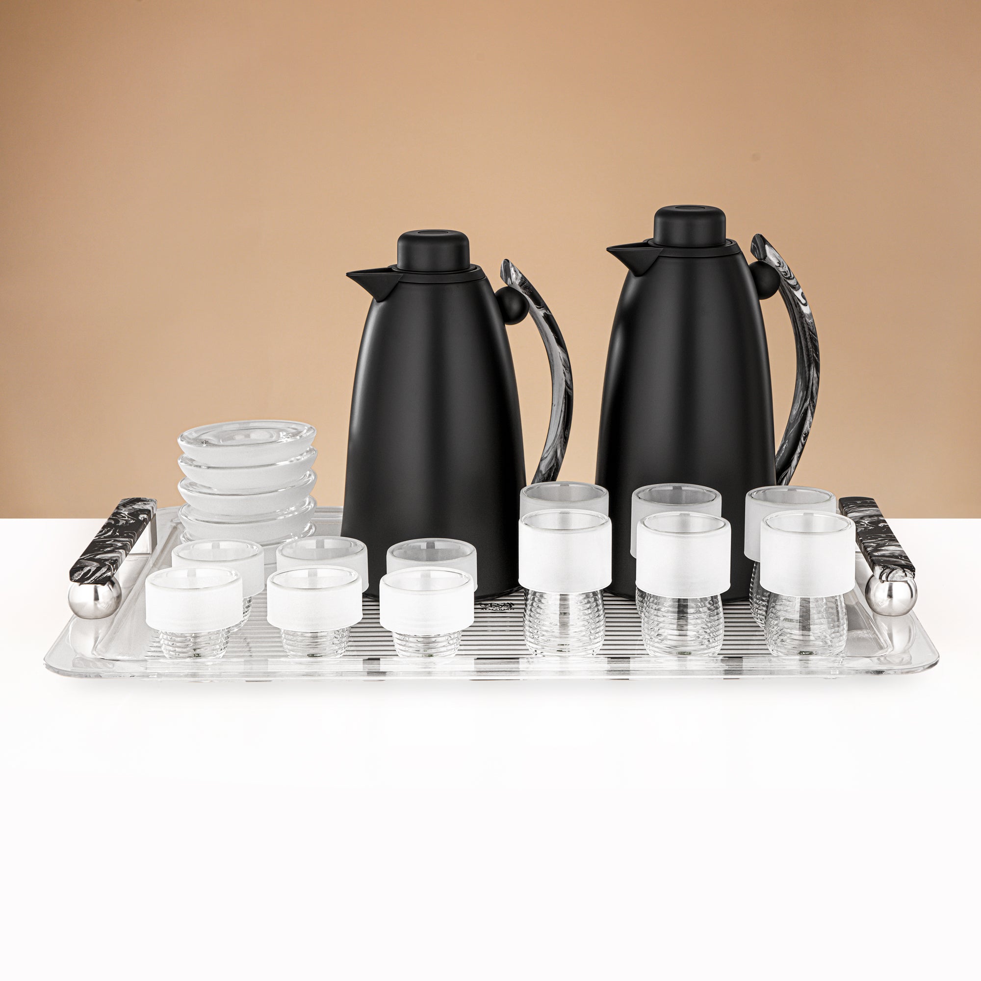 Almarjan 21 Pieces Serving Ensemble, Matt Black & Marble