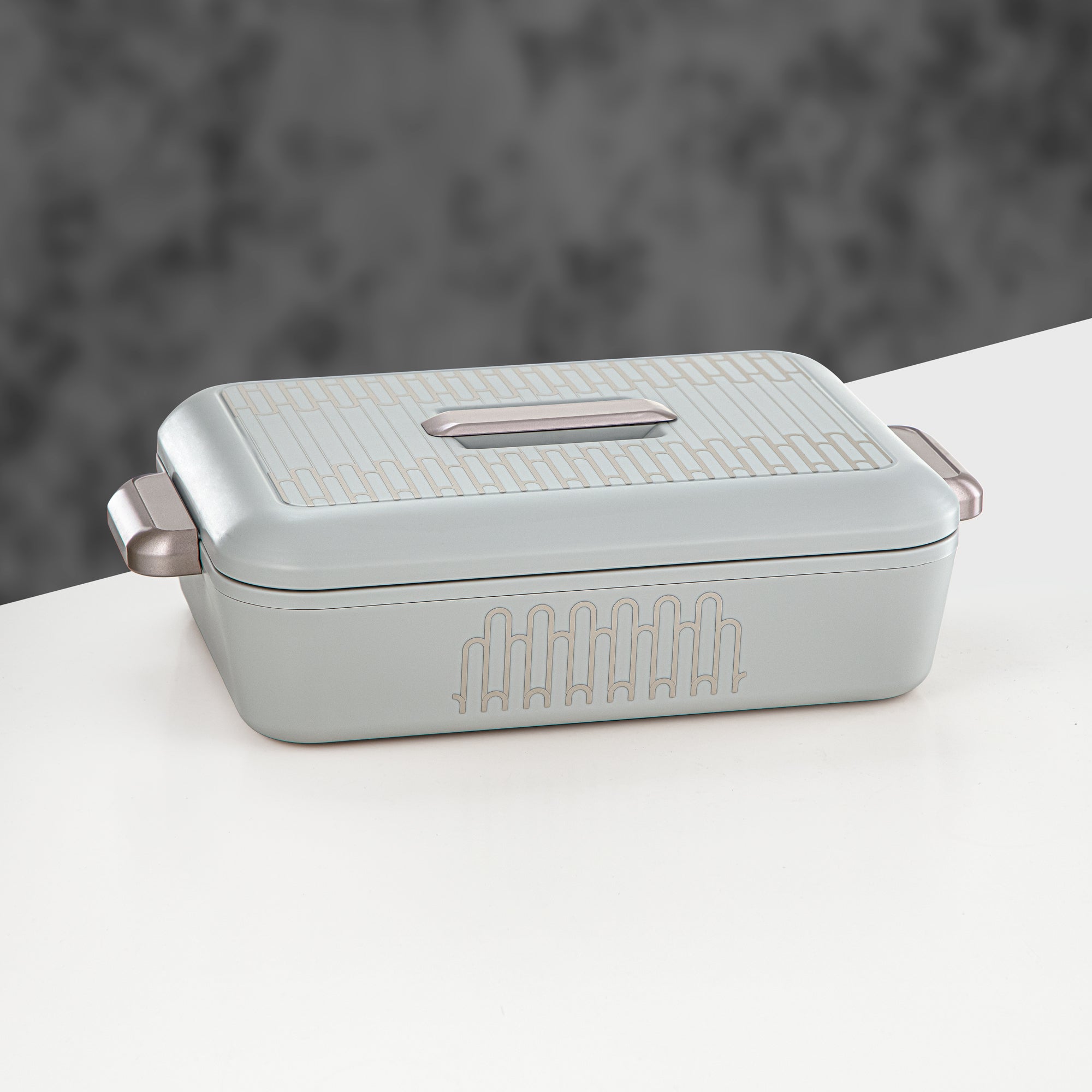 Almarjan Rectangular Hot Pot 2.8L Grey & Matt Gold