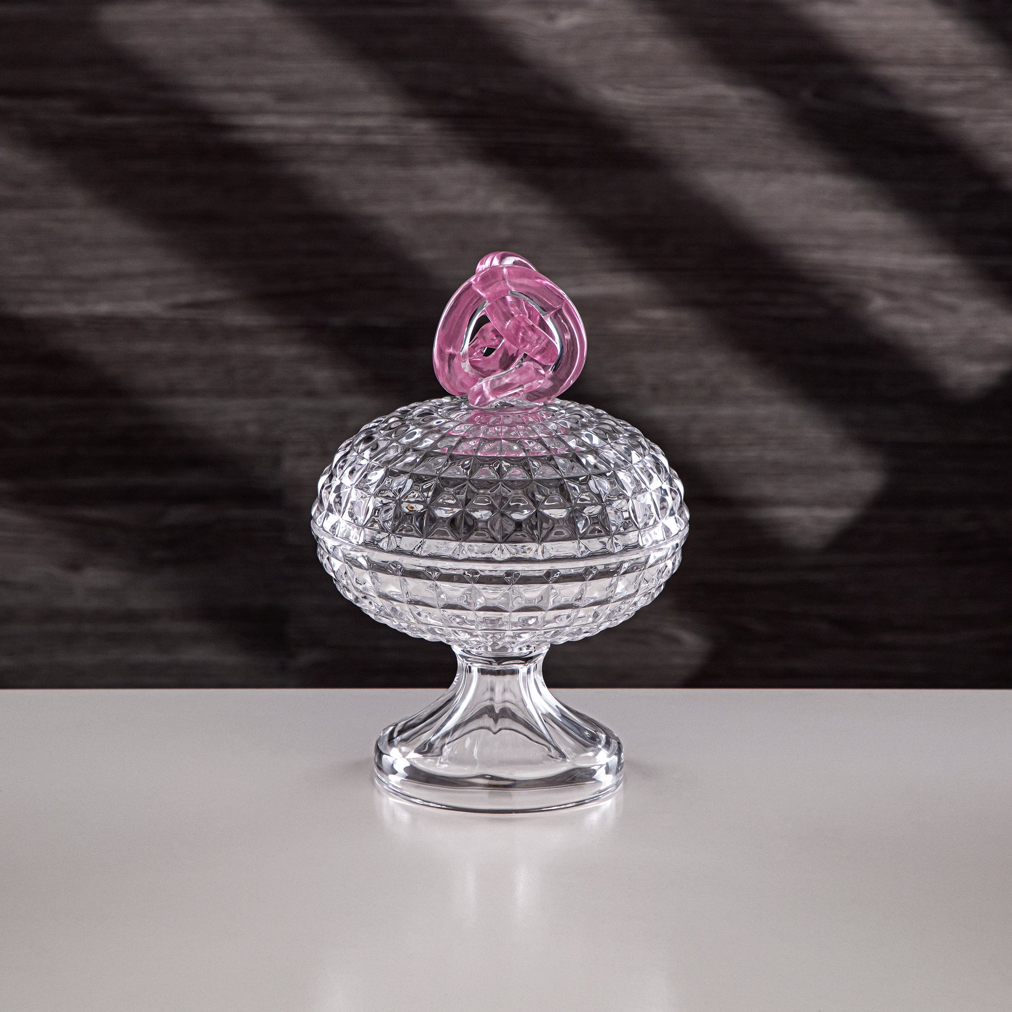 Almarjan Candy Bowl 14.5cm Glass Clear with Pink Knot