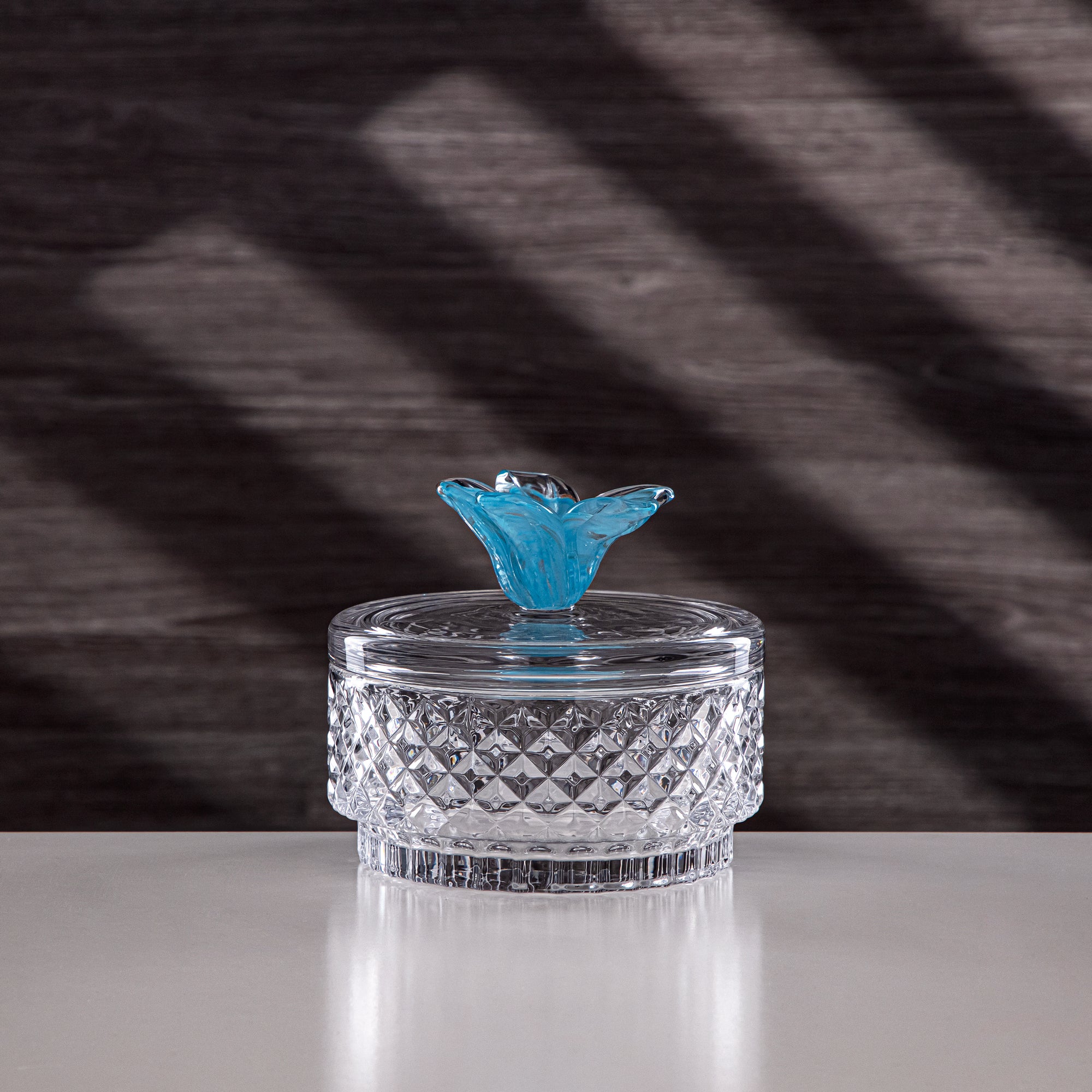 Almarjan Candy Bowl 15cm Glass Clear with Blue Flower