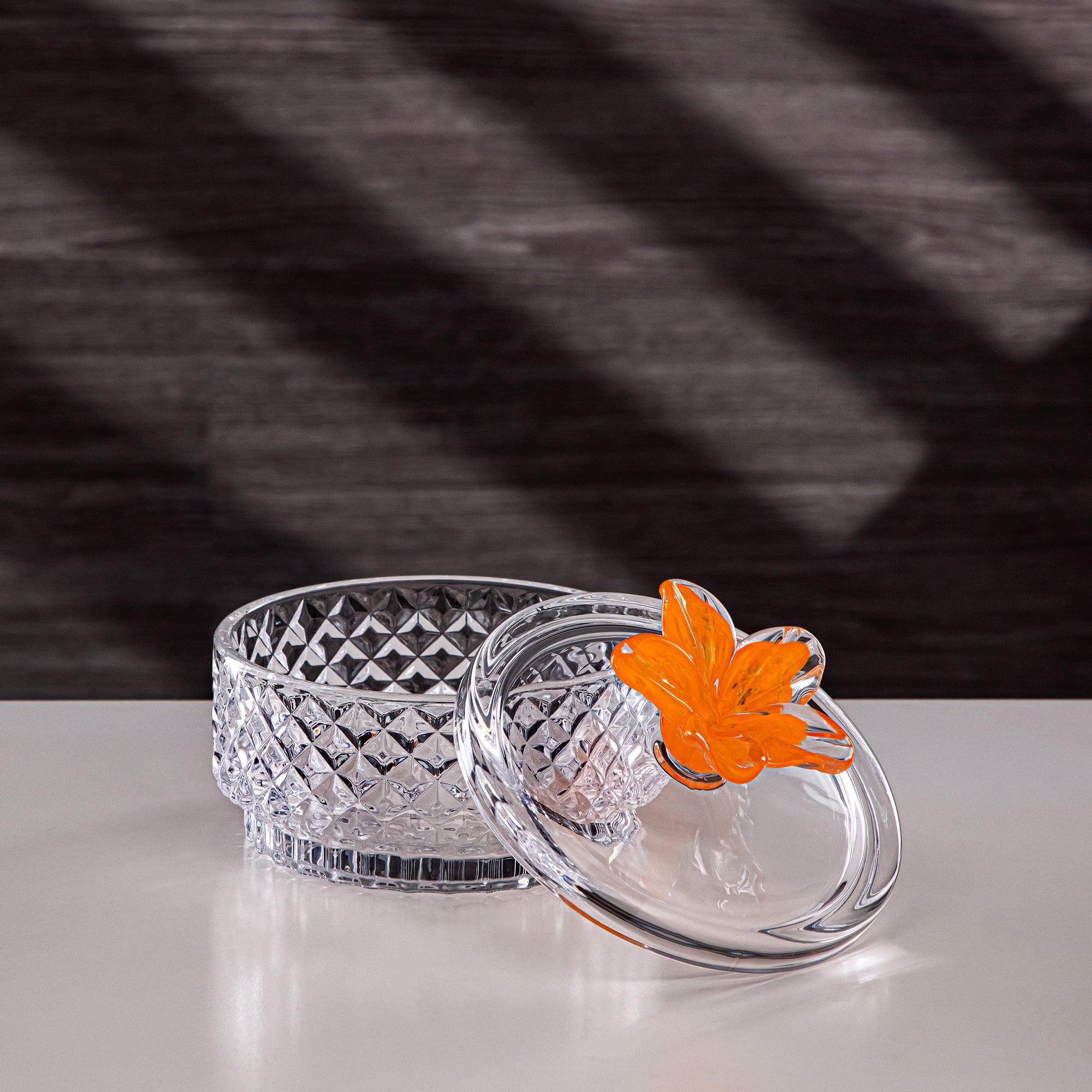 Almarjan Candy Bowl 15cm Glass Clear with Orange Flower