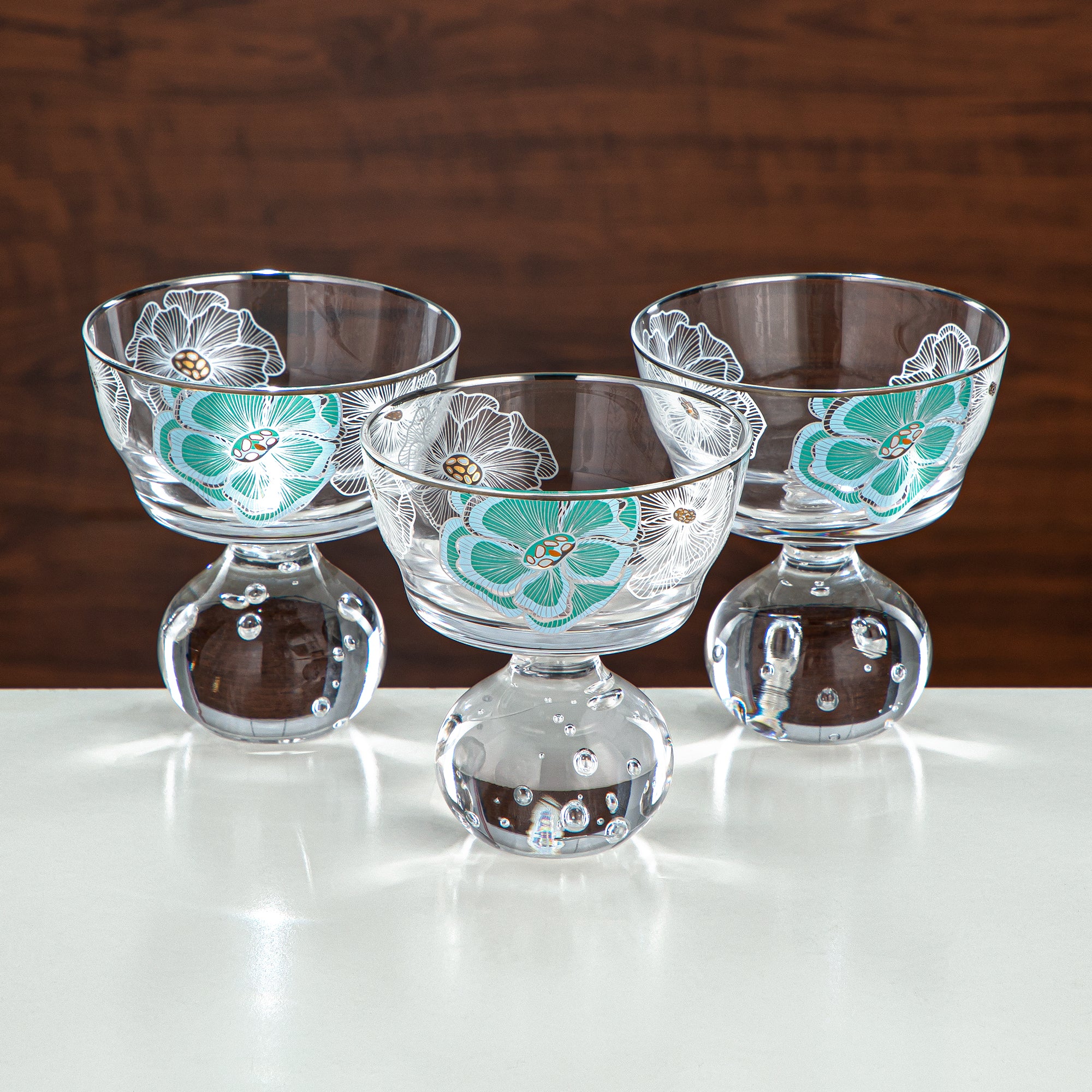 Almarjan Ice Cream Cup Set Printed Glass 3 Pieces (8387-5-12257) – Emerald Bloom Dessert Collection