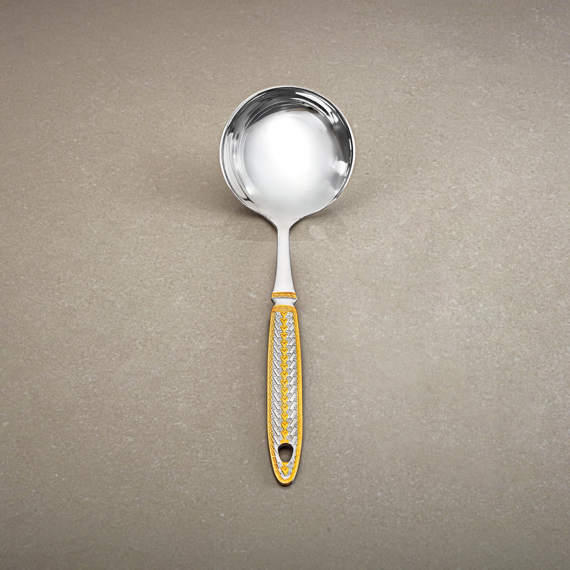 Almarjan Small Soup Ladle, Stainless Steel, Silver & Gold (CUT0010480) Elegant Flatware