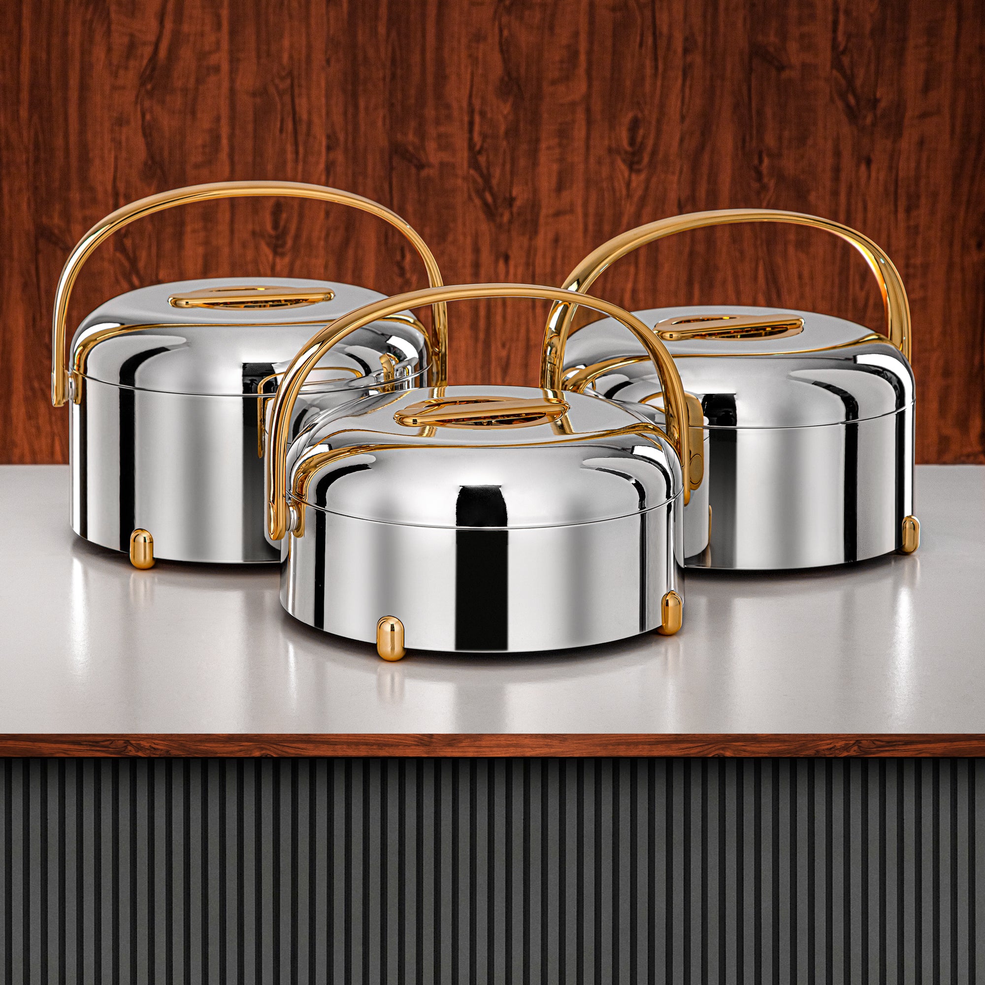 Almarjan Hot Pot 3-Piece Set silver & gold (EM-250/350/450 C/G)