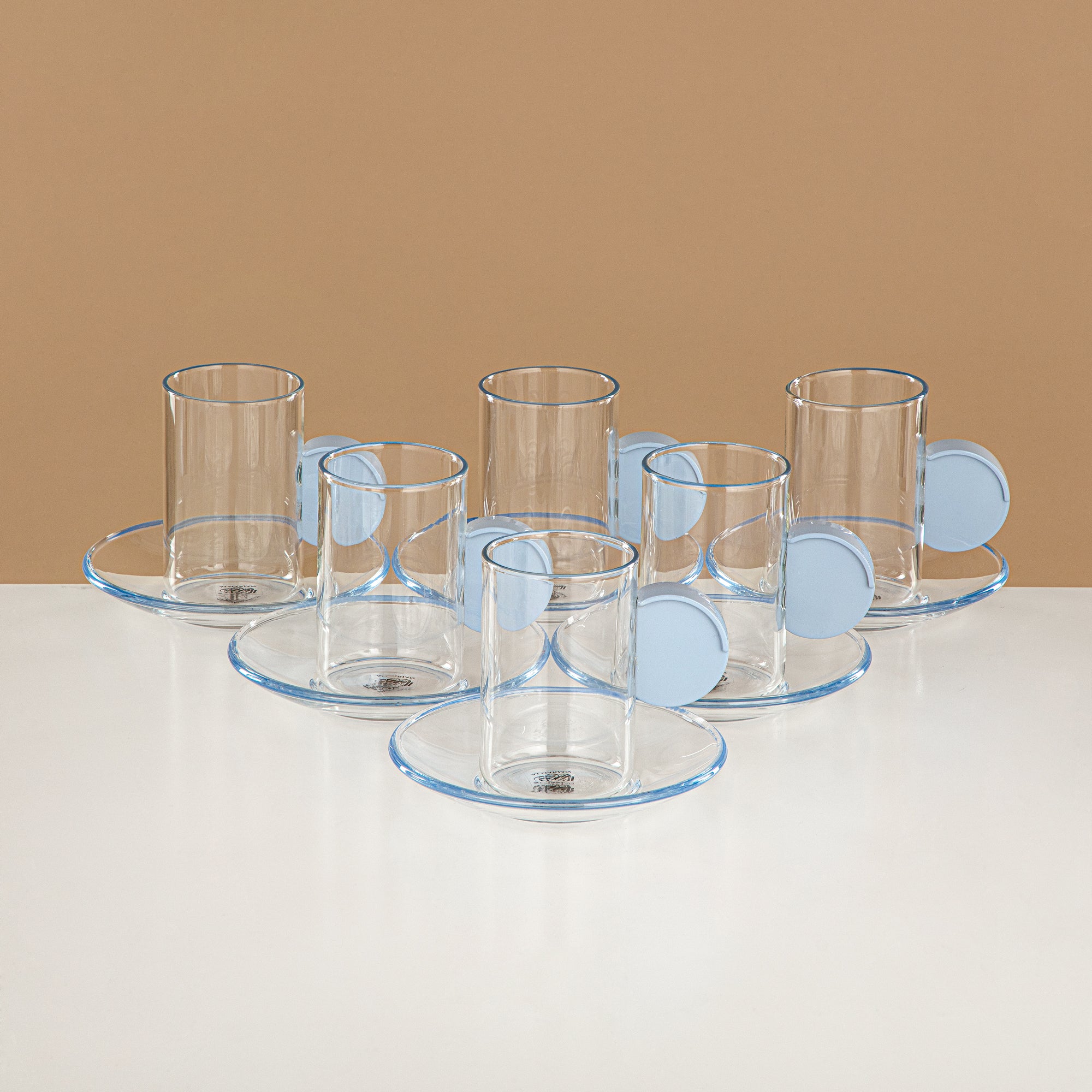 Almarjan Tea & Coffee Set 18 Pieces, Glass, Baby Blue Rim & Handle (FB808-18 ALLHB) - Elegant Serveware for Tea & Coffee