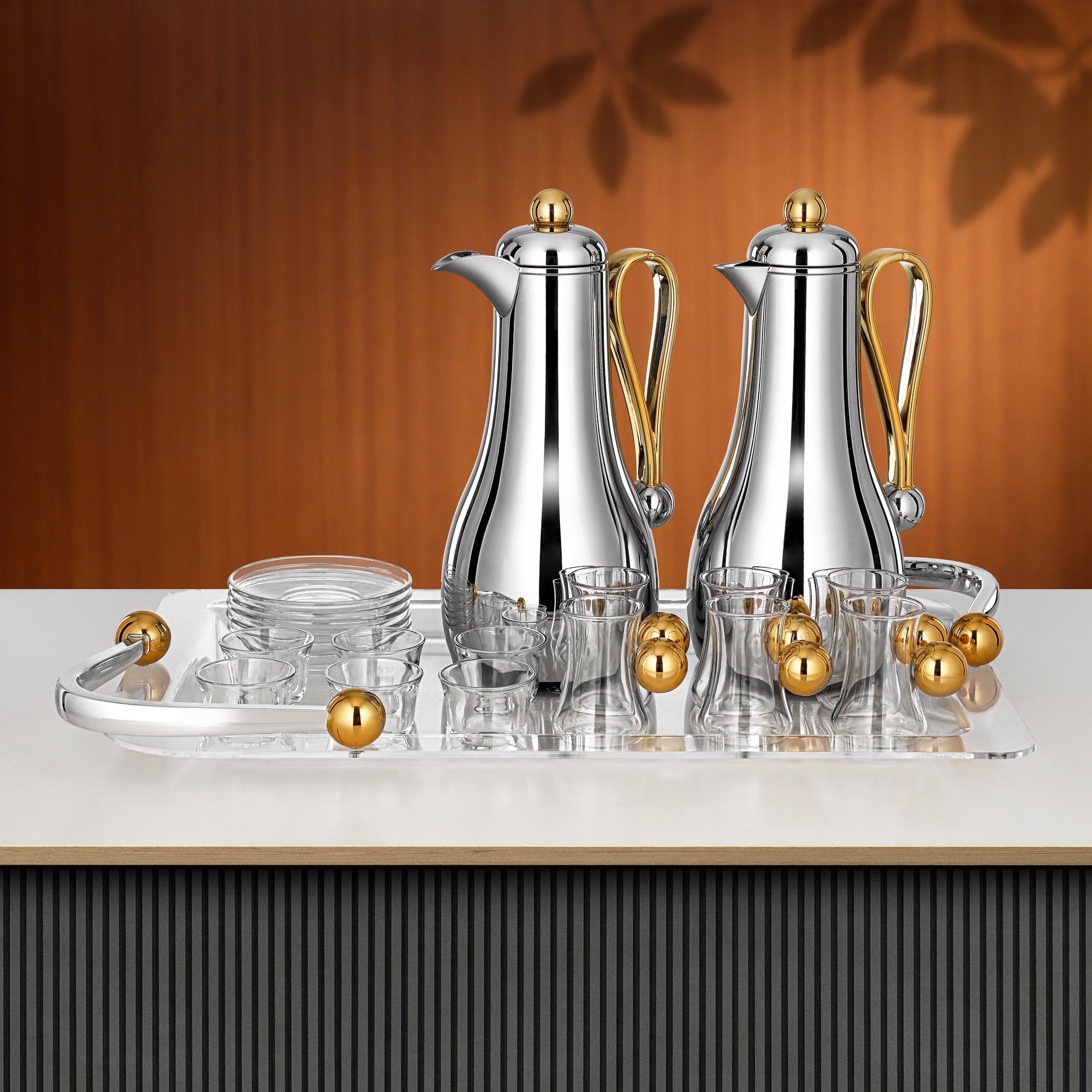 Almarjan Tea & Coffee Set 21 Pieces Silver & Gold