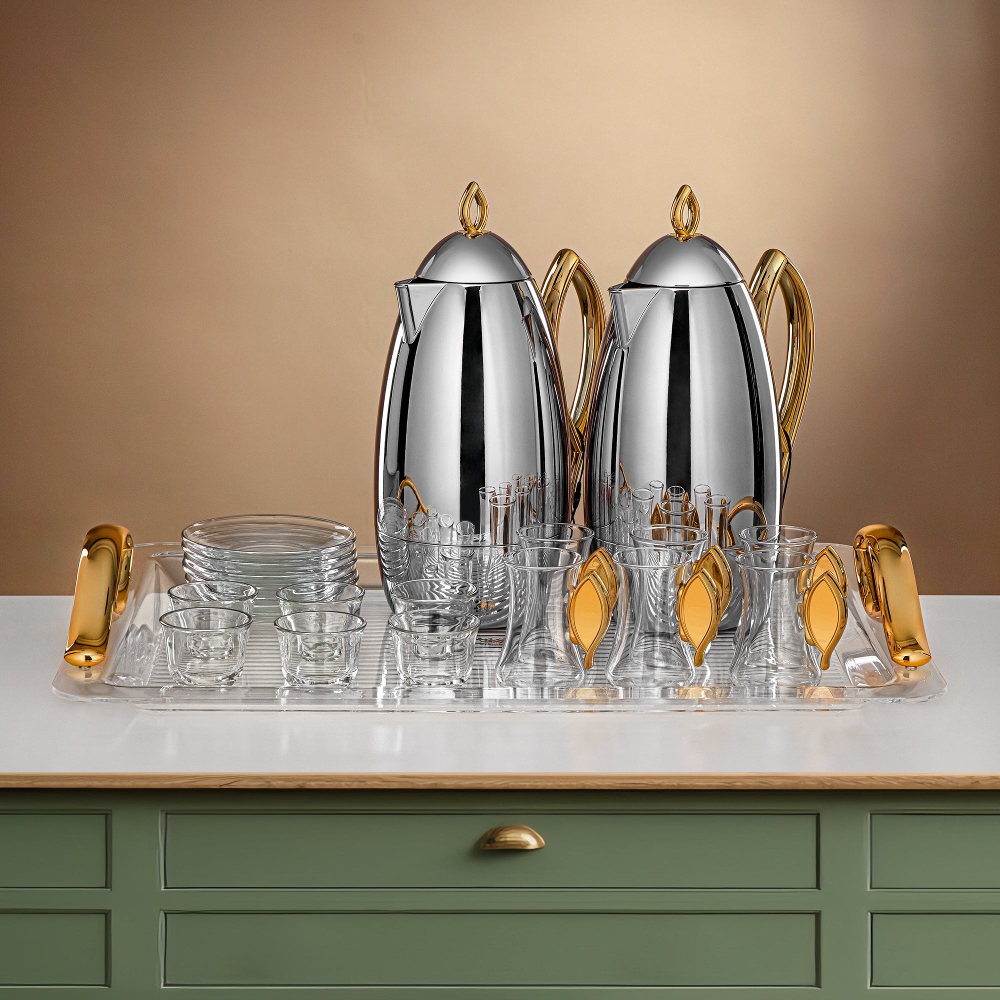 Almarjan Vacuum Flask Set 21-Piece Set silver & gold (FG212-21 C/G)