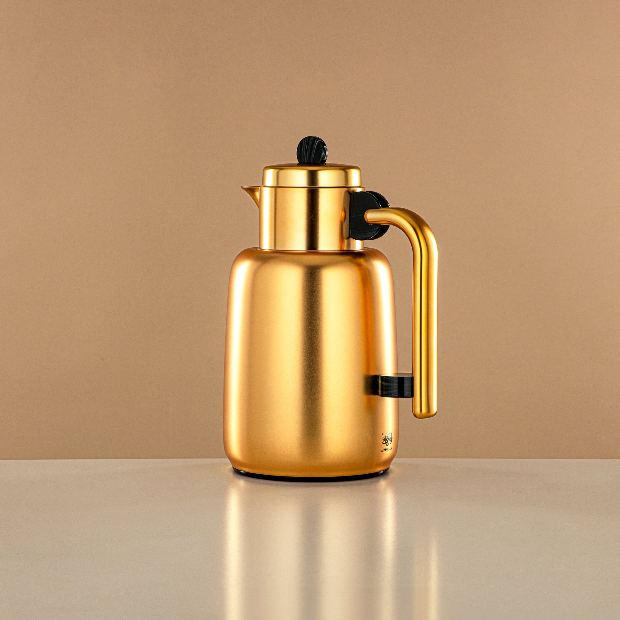 Almarjan Vacuum Flask Set - 0.7L + 1L, Matt Gold & Black/Green Marble (FG808-070/100 GM/MG) - For Serving Tea & Coffee