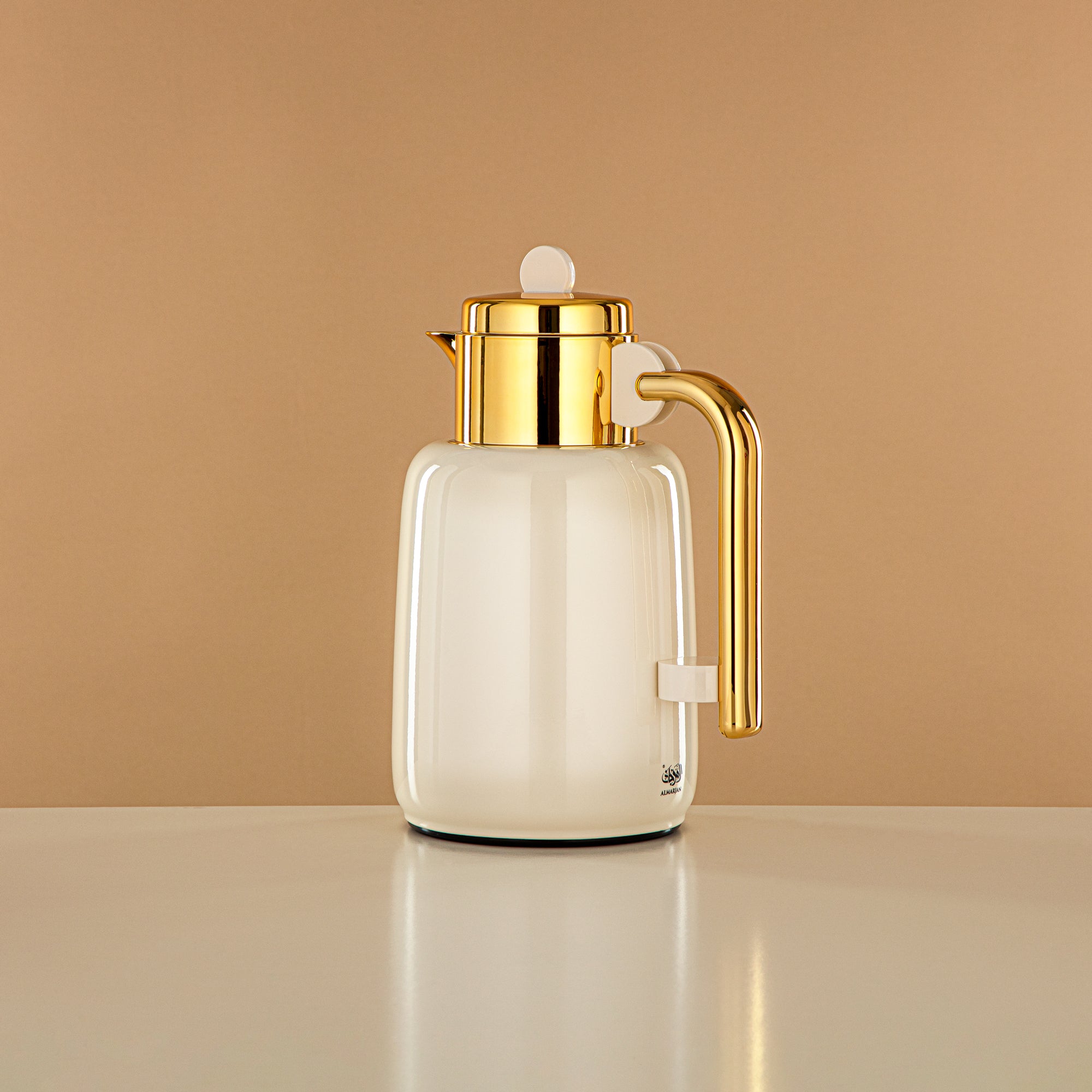Almarjan Vacuum Flask Set - 0.7L + 1L, Ivory & Gold (FG808-070/100 IV/G) - For Serving Tea & Coffee