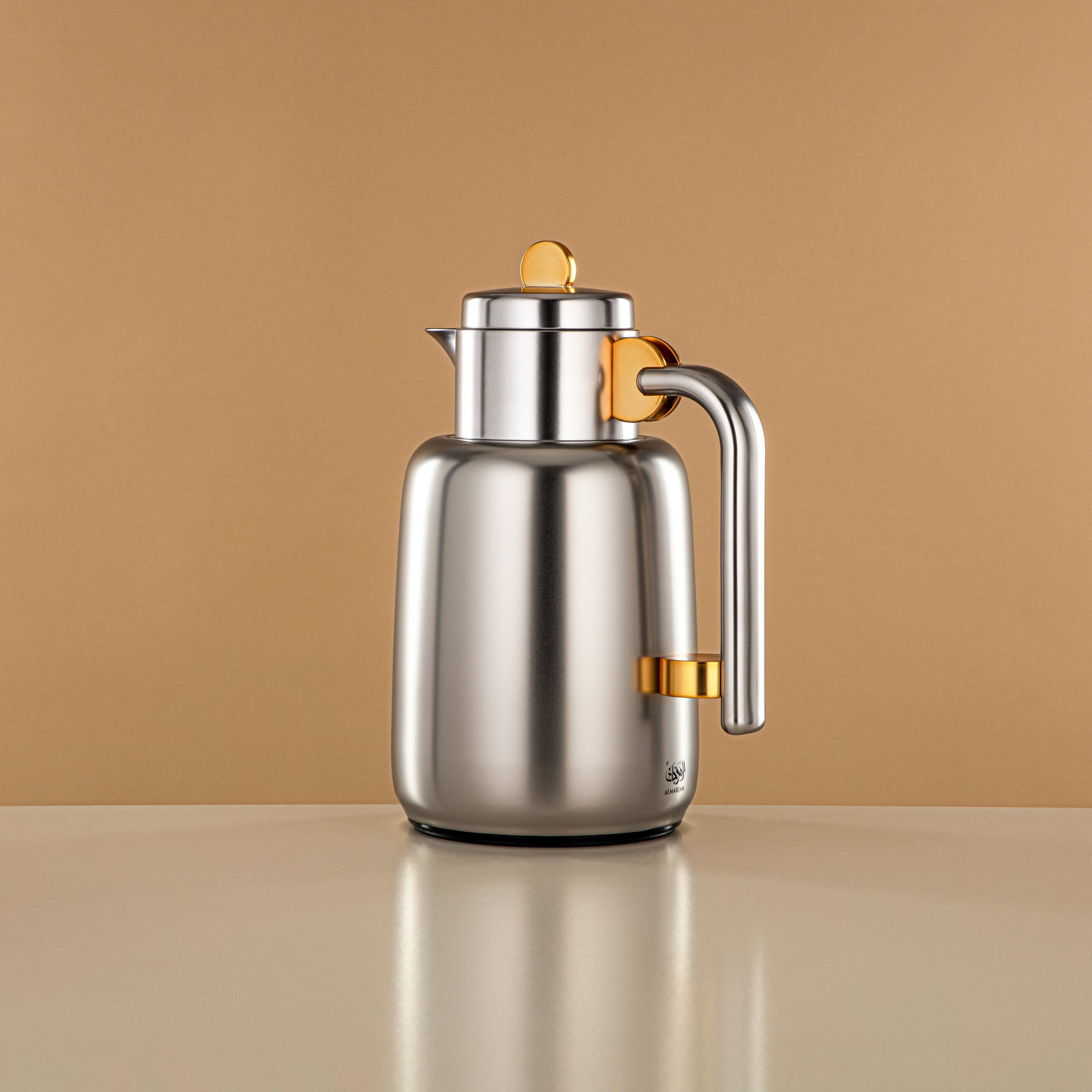 Almarjan Vacuum Flask Set - 0.7L + 1L, Matt Silver & Matt Gold (FG808-070/100 MG/MC) - For Serving Tea & Coffee