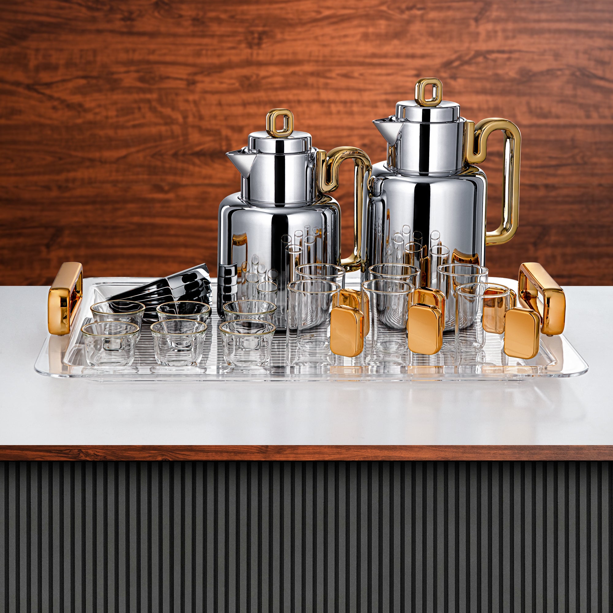 طقم تقديم المرجان 24 قطعة فضي وذهبي