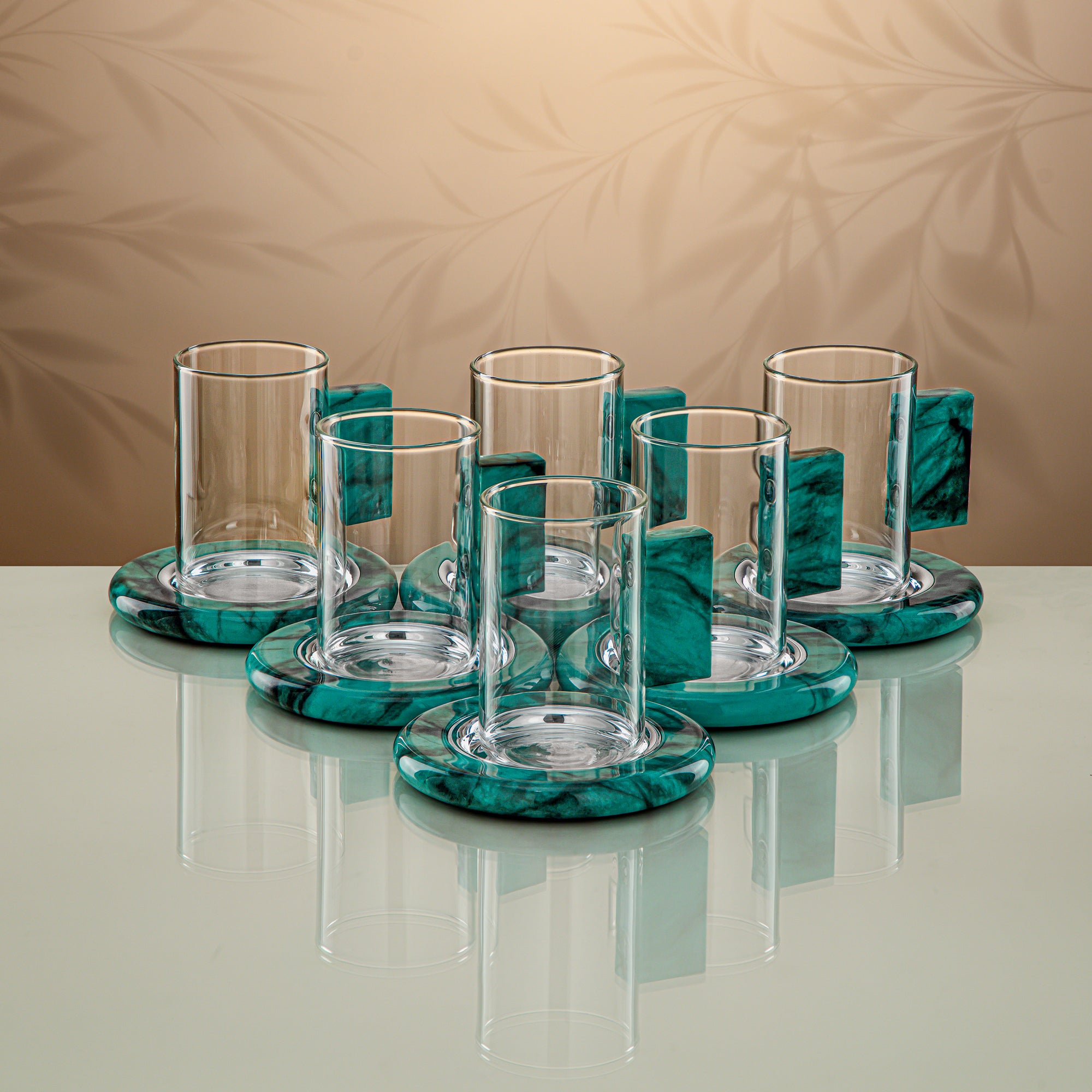 Almarjan Tea Set 18 Pieces Clear with Tiffany Green Accents