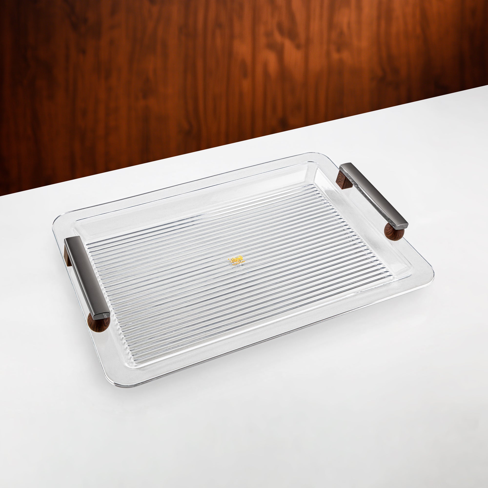 Almarjan Serving Tray 50cm Gun Black & Dark Wood