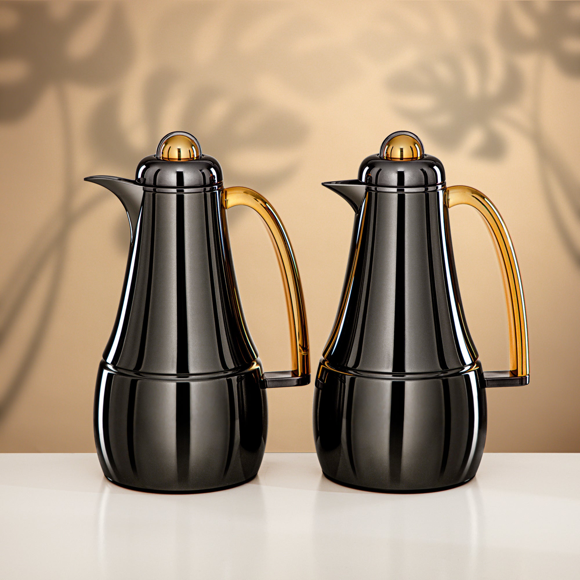 Almarjan Vacuum Flask Set 1L + 1L Gun Black & Gold