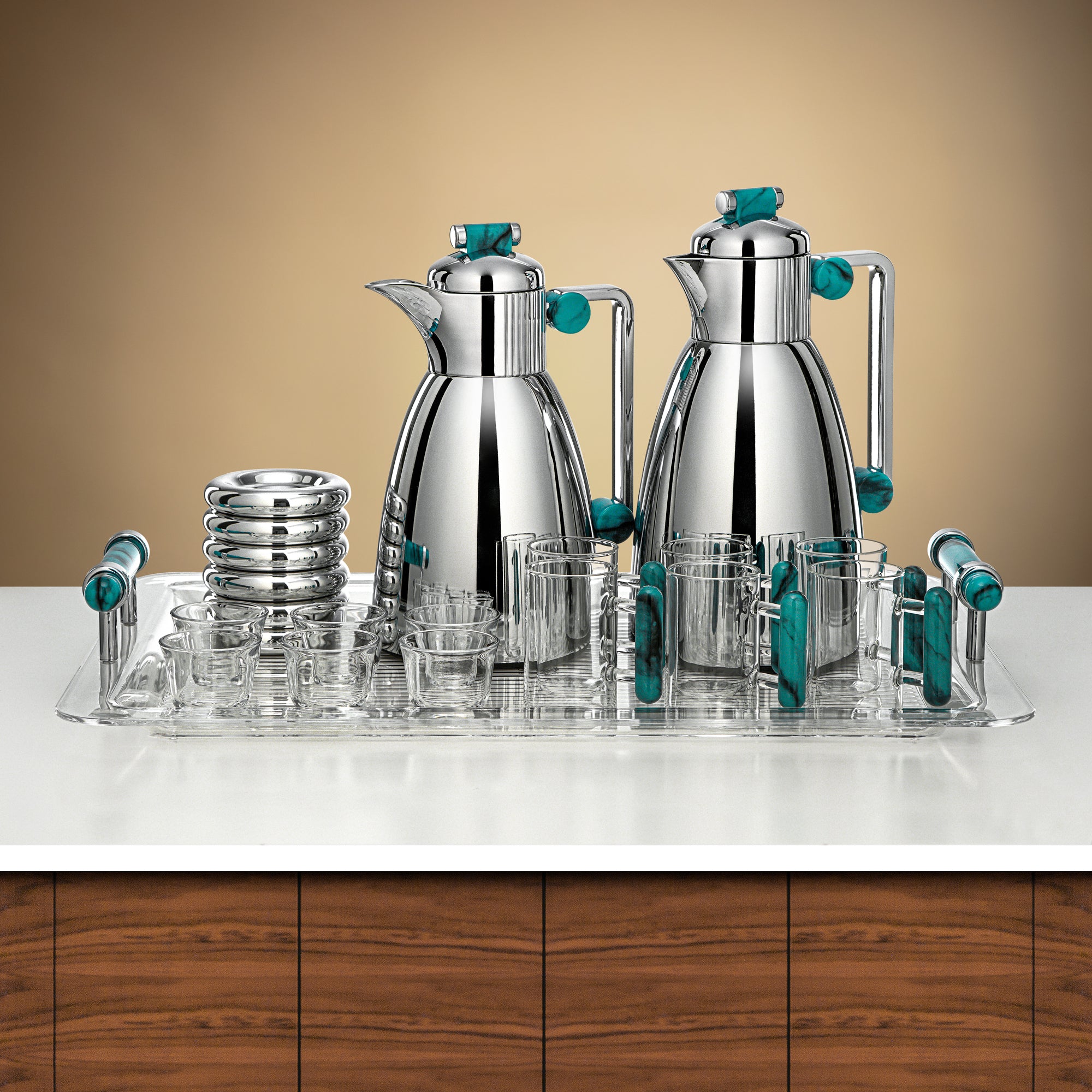 طقم ترامس المرجان ٢١ قطعة فضي وأخضر تيفاني