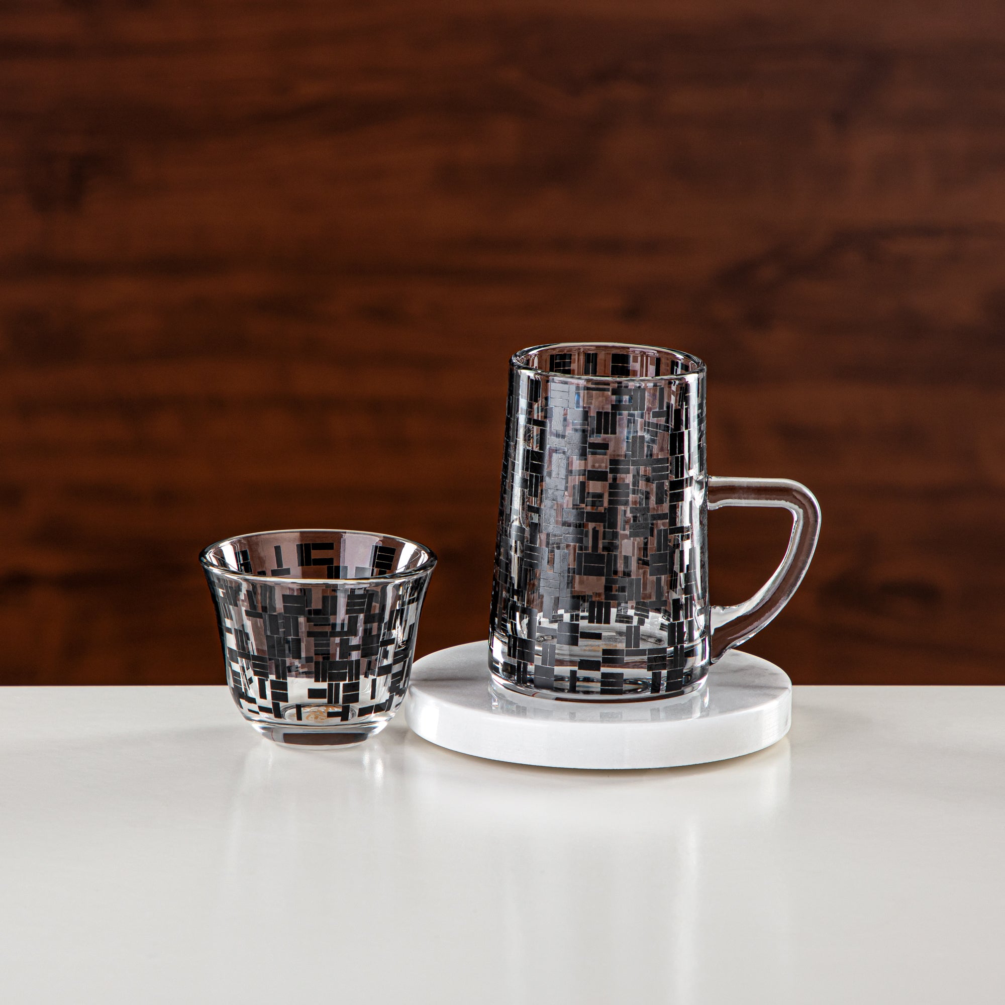 Almarjan Tea & Coffee Set 18 Pieces, Glass, Black & Marble (GLS2630067) - Chich Serveware