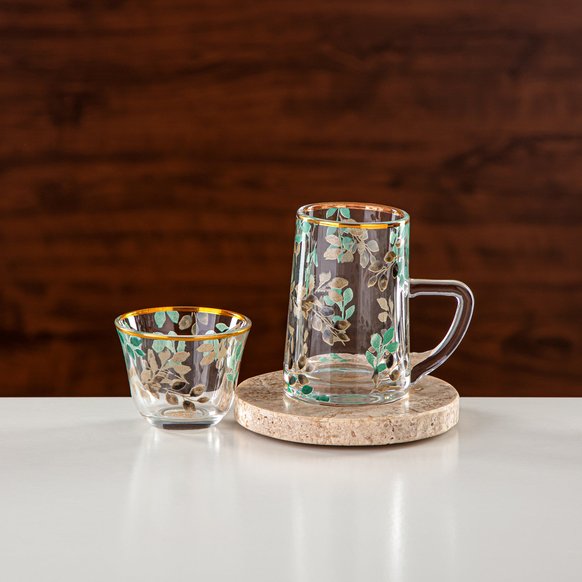 Almarjan Tea & Coffee Set 18 Pieces, Glass & Travertine (GLS2630068) - Modern Serveware