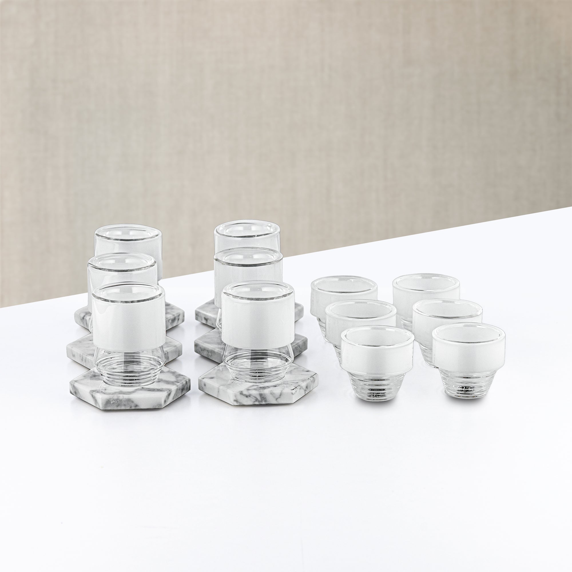 Almarjan Tea & Arabic Coffee Set 18 Pieces Glass & Marble