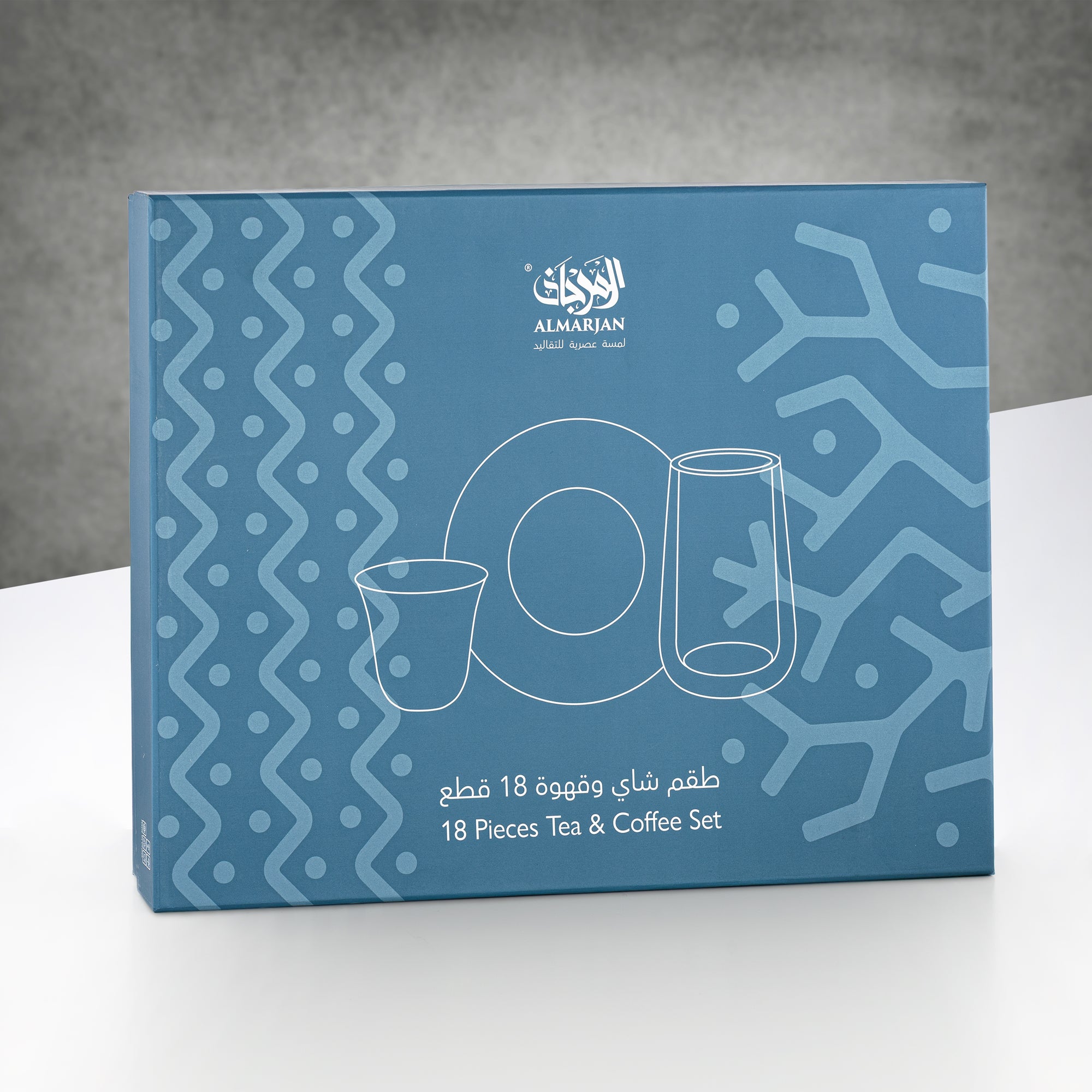 Almarjan Tea & Coffee Glass Set 18 Pieces Clear with White Pattern