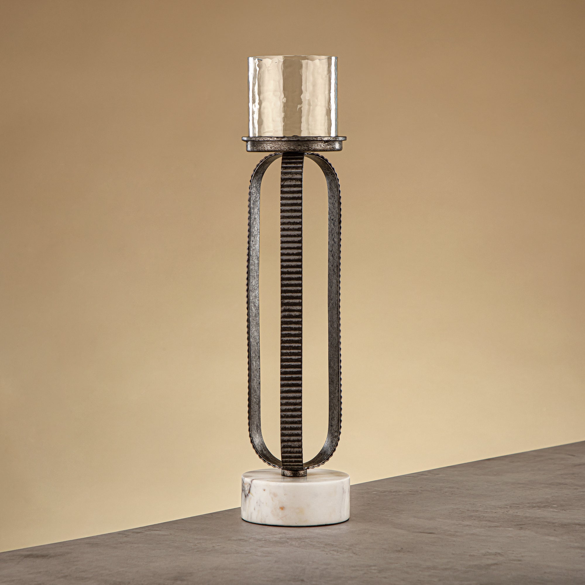 Almarjan Pillar Candle Holder 44cm Rustic Silver