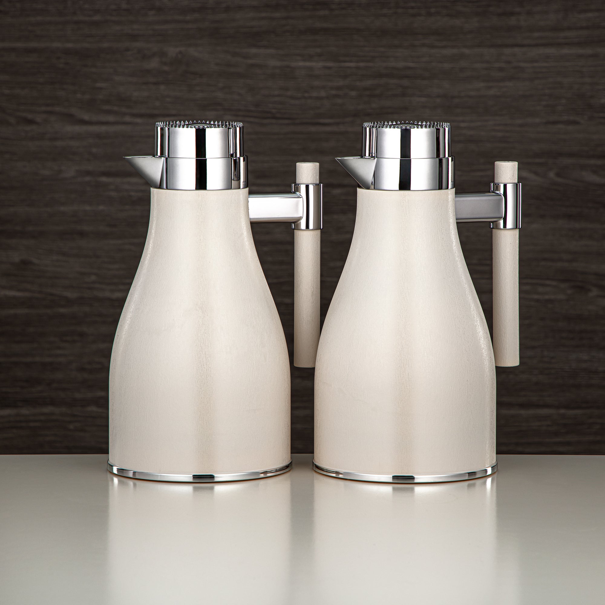 Almarjan Vacuum Flask Set ABS Push Button 1L + 1L Ivory & Silver (GOK-IVY-S-S) - Elegant Serving