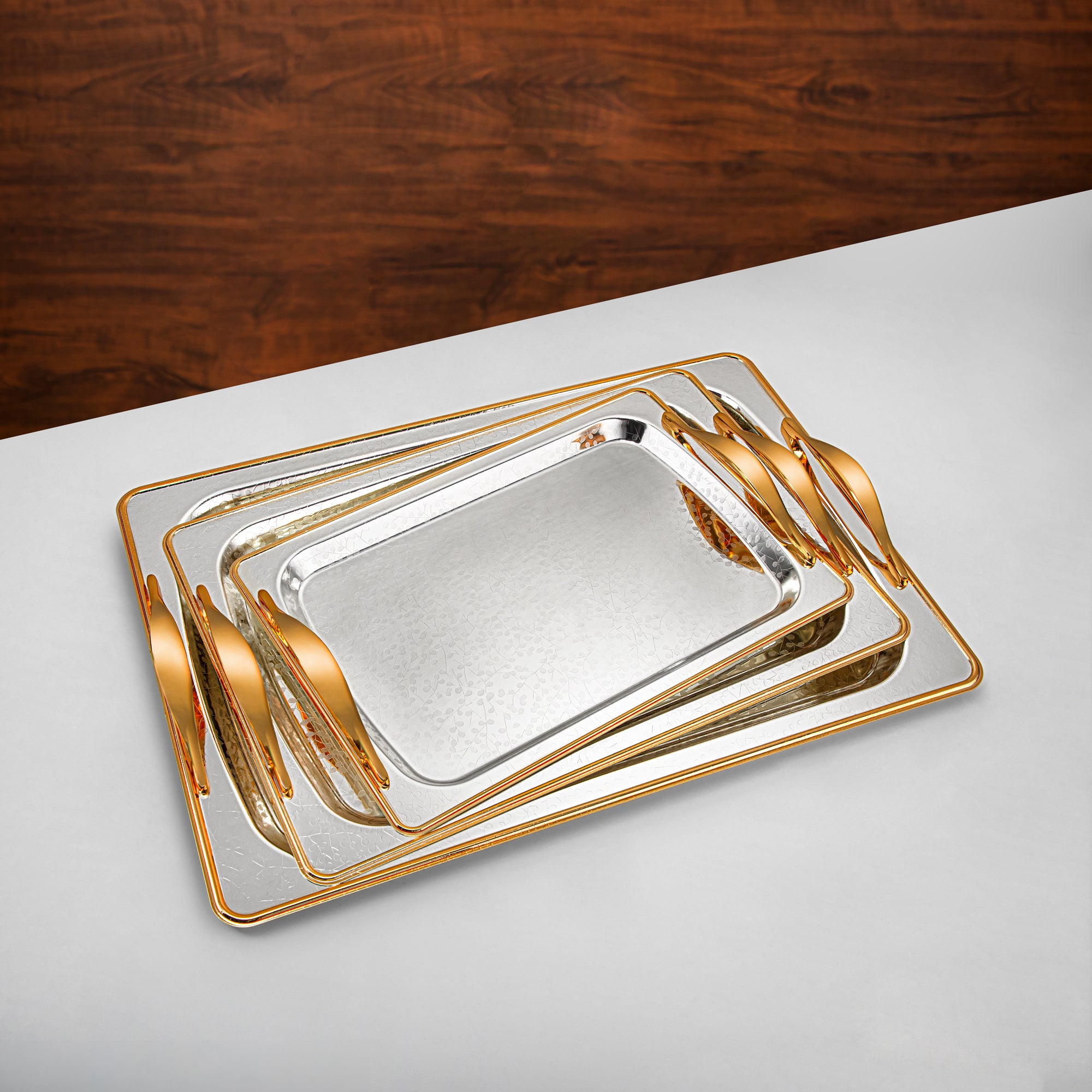 Almarjan 3 Pieces Serving Tray Set Silver & Gold - HT2411001