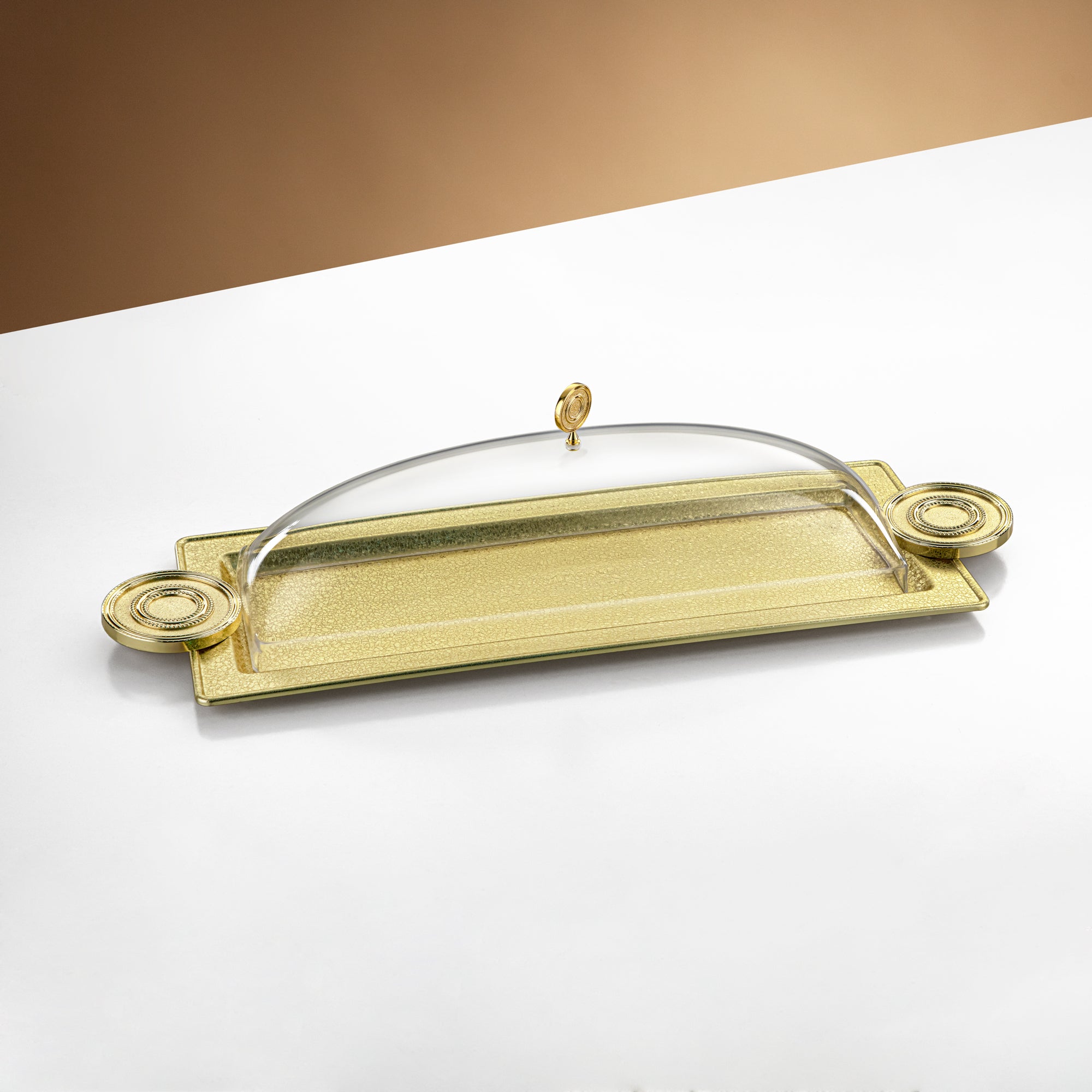 صينية تقديم المرجان مع غطاء 56 سم نحاس بتصميم متشقق