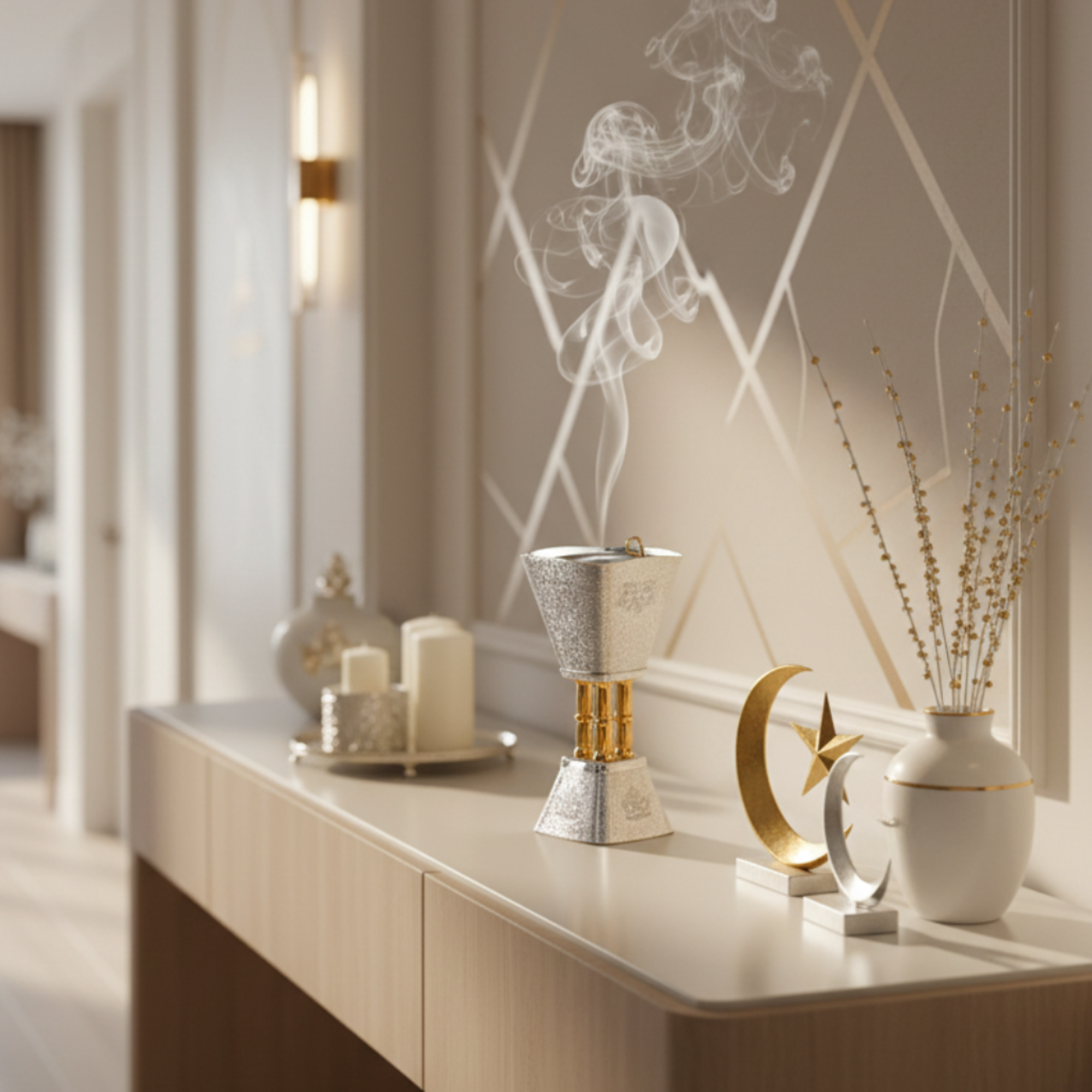 Almarjan Incense Burner Silver & Gold Crackle 18cm