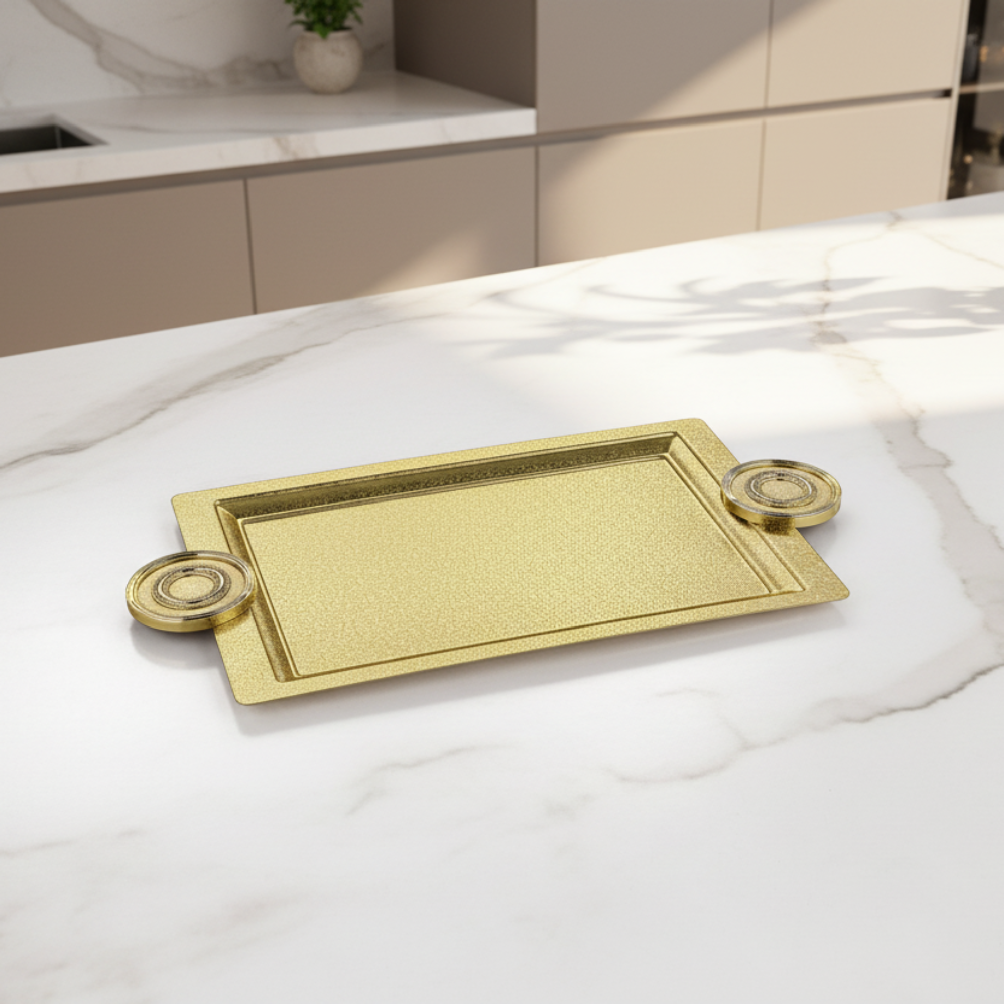 Almarjan Serving Tray 49 cm Brass Crackle