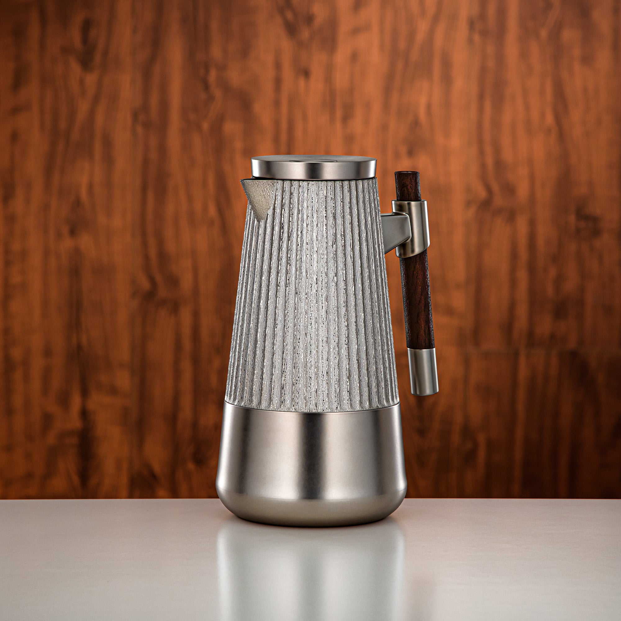 طقم ترامس المرجان 1 لتر + 1 لتر بلمسة نيكل غير لامع وخشب داكن غير لامع