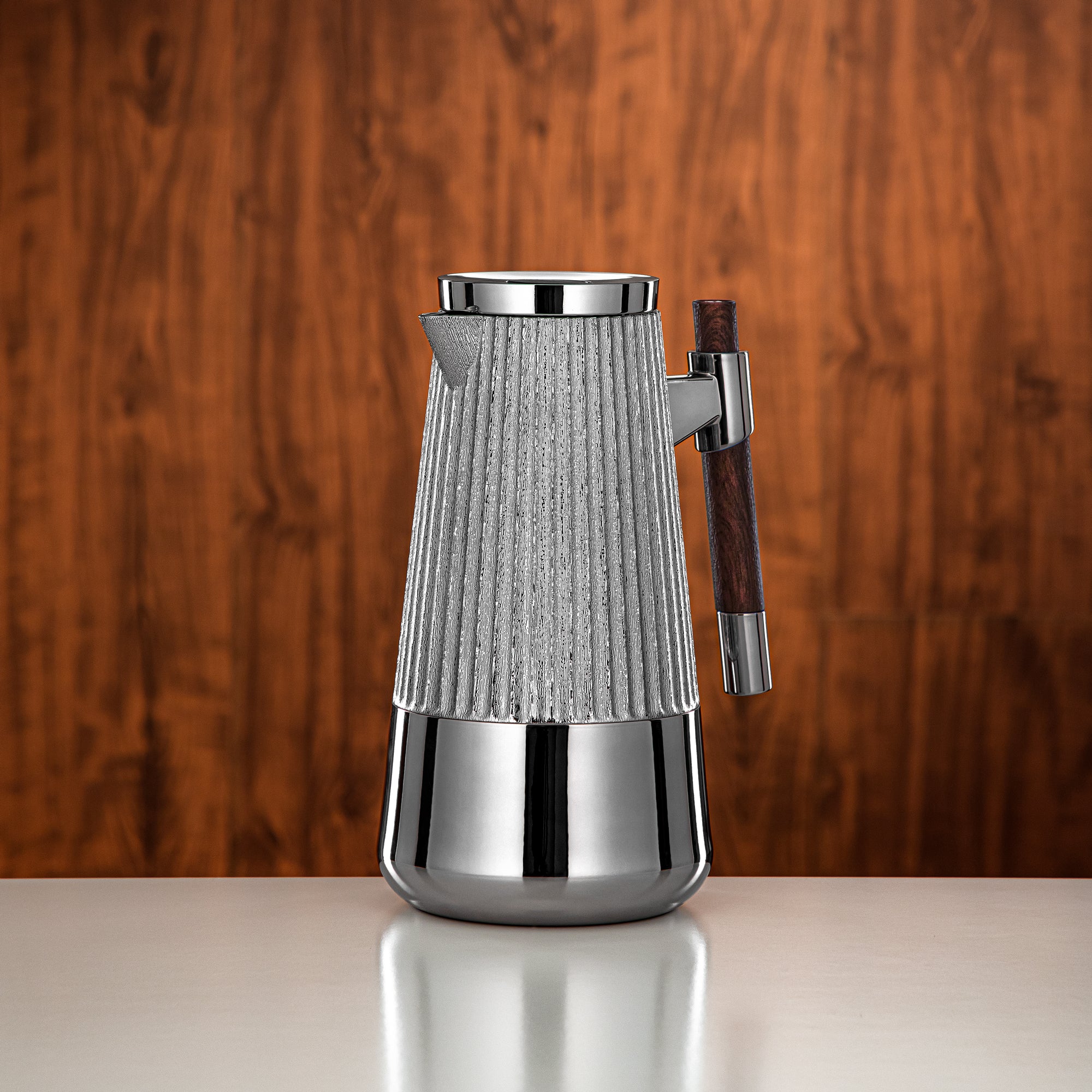 Almarjan Vacuum Flask Set 1L + 1L Silver & Matt Dark Wood