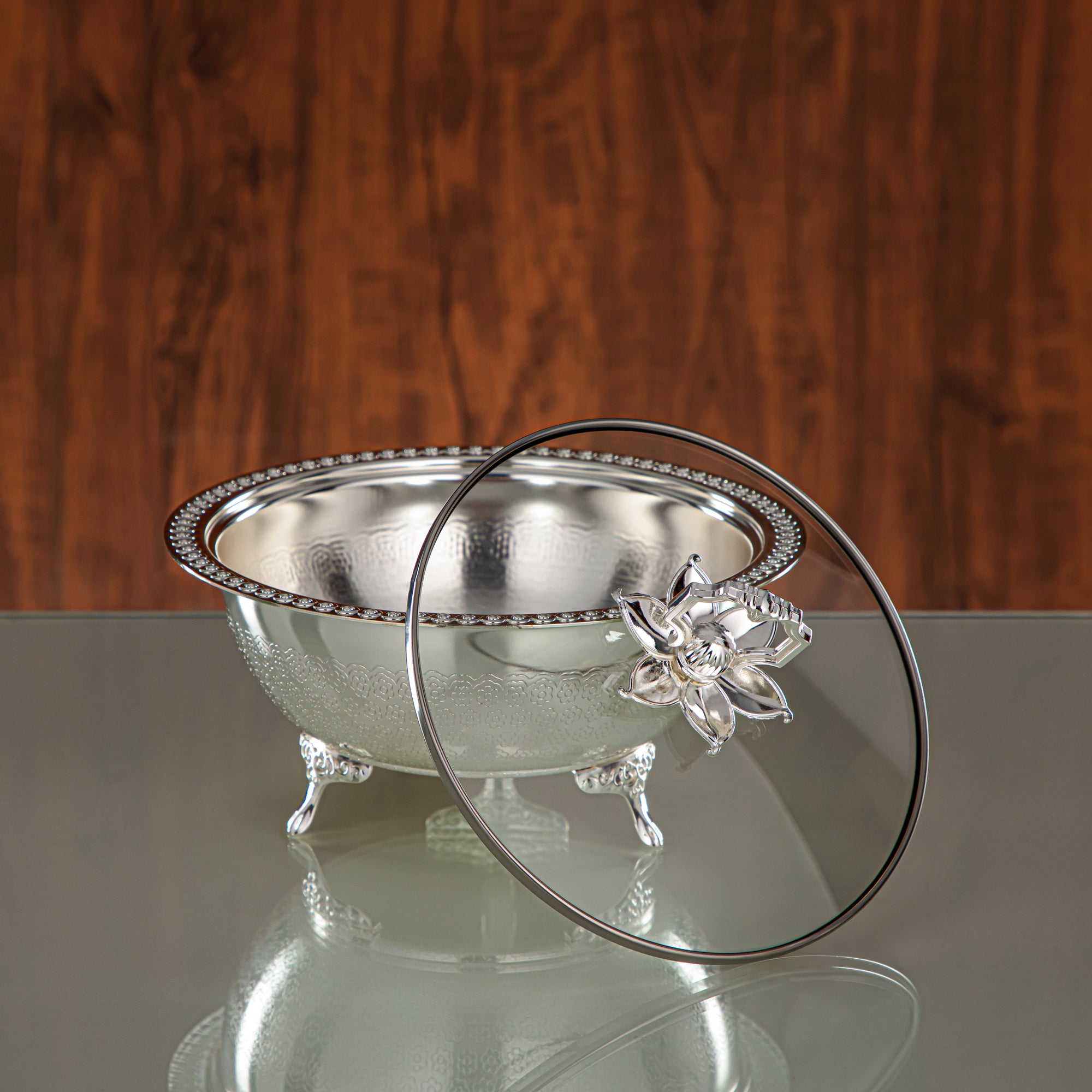 Almarjan Date Bowl 21CM (RBG4432M-S) - Silver Glass Cover | Ramadan & Eid