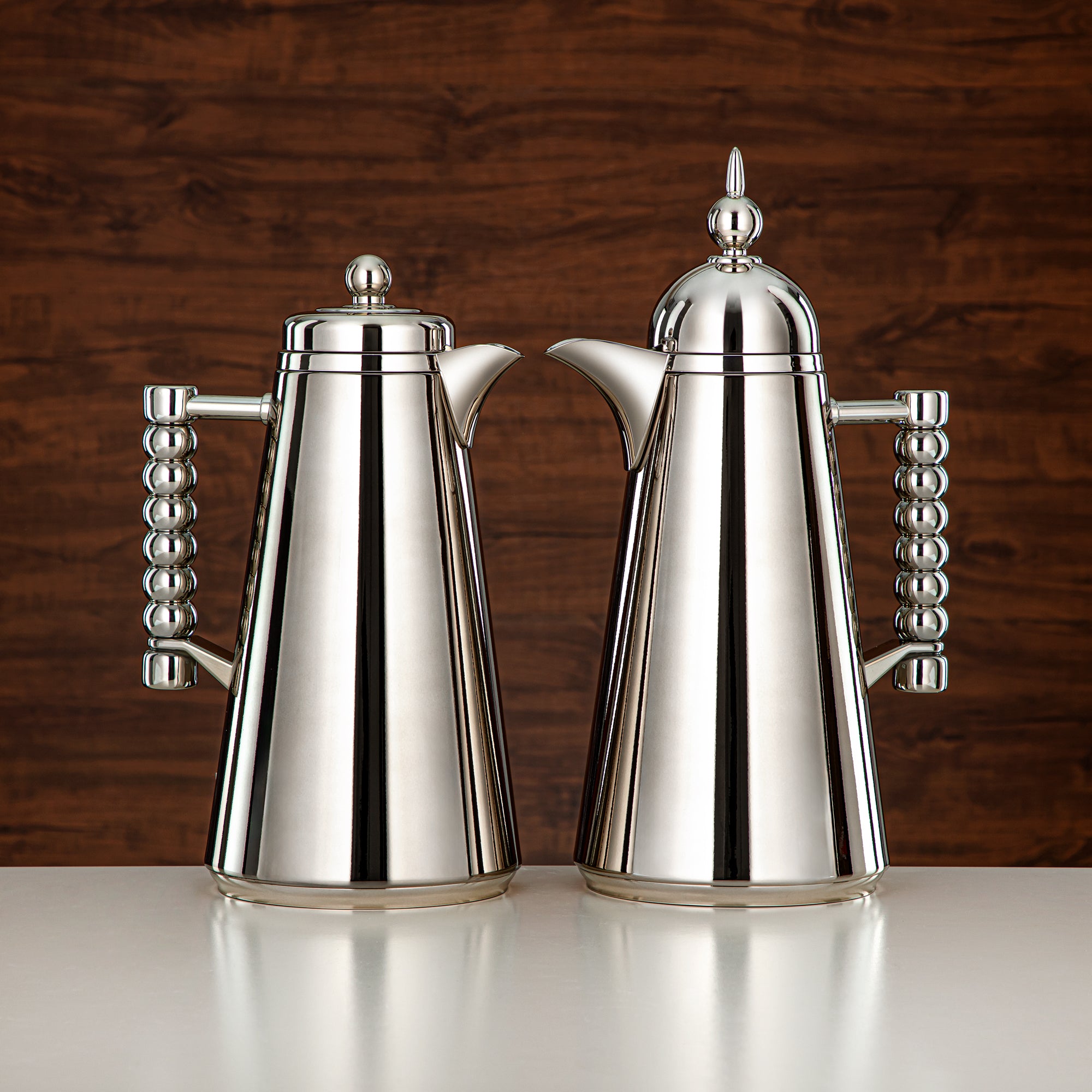 ألمرجان طقم ترامس زر ضغط 1 لتر + 1 لتر فضي (SJ42-SC) - زجاجة شاي وقهوة