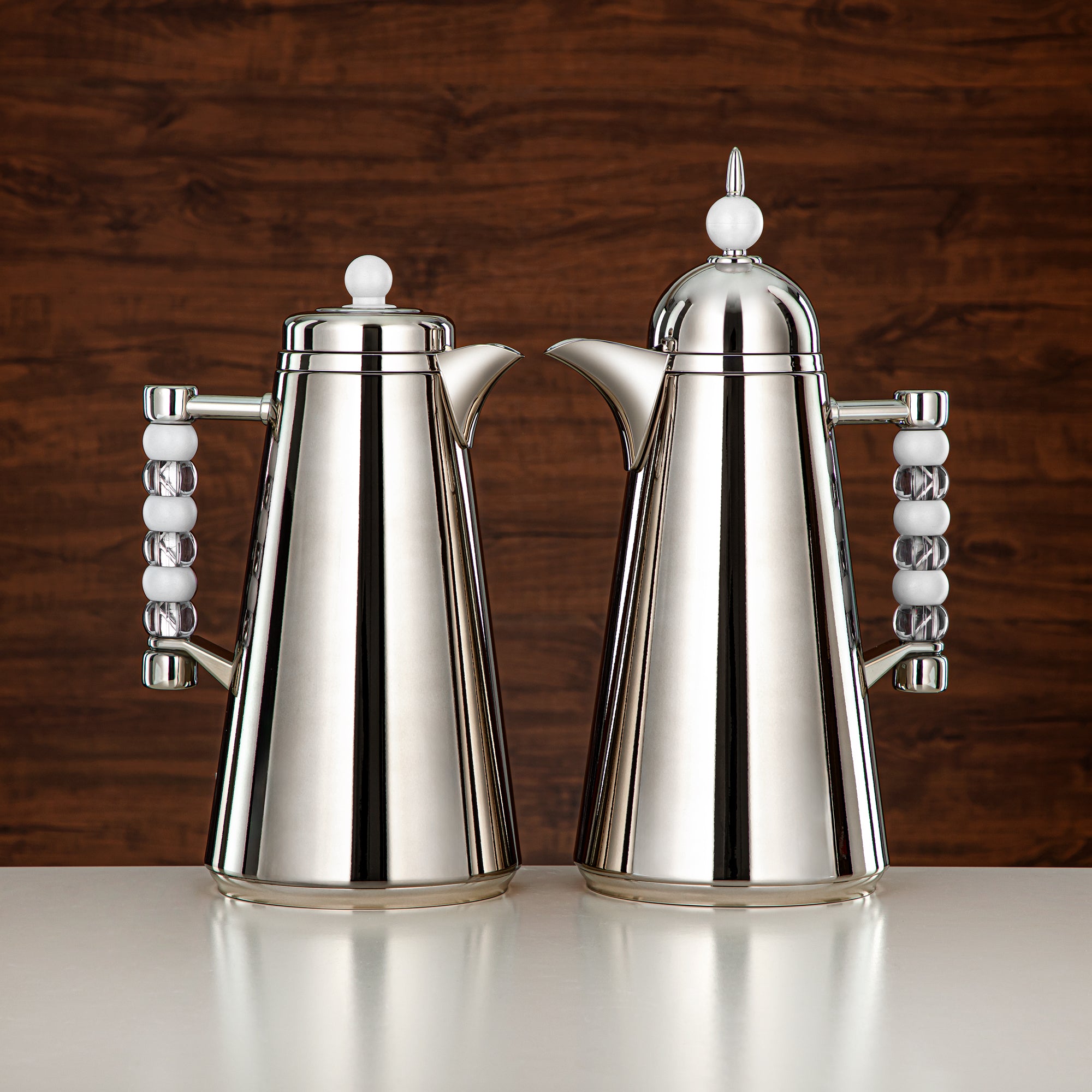 ألمرجان طقم ترامس زر ضغط 1 لتر + 1 لتر فضي، شفاف وأبيض (SJ42-SCW) - زجاجة شاي وقهوة