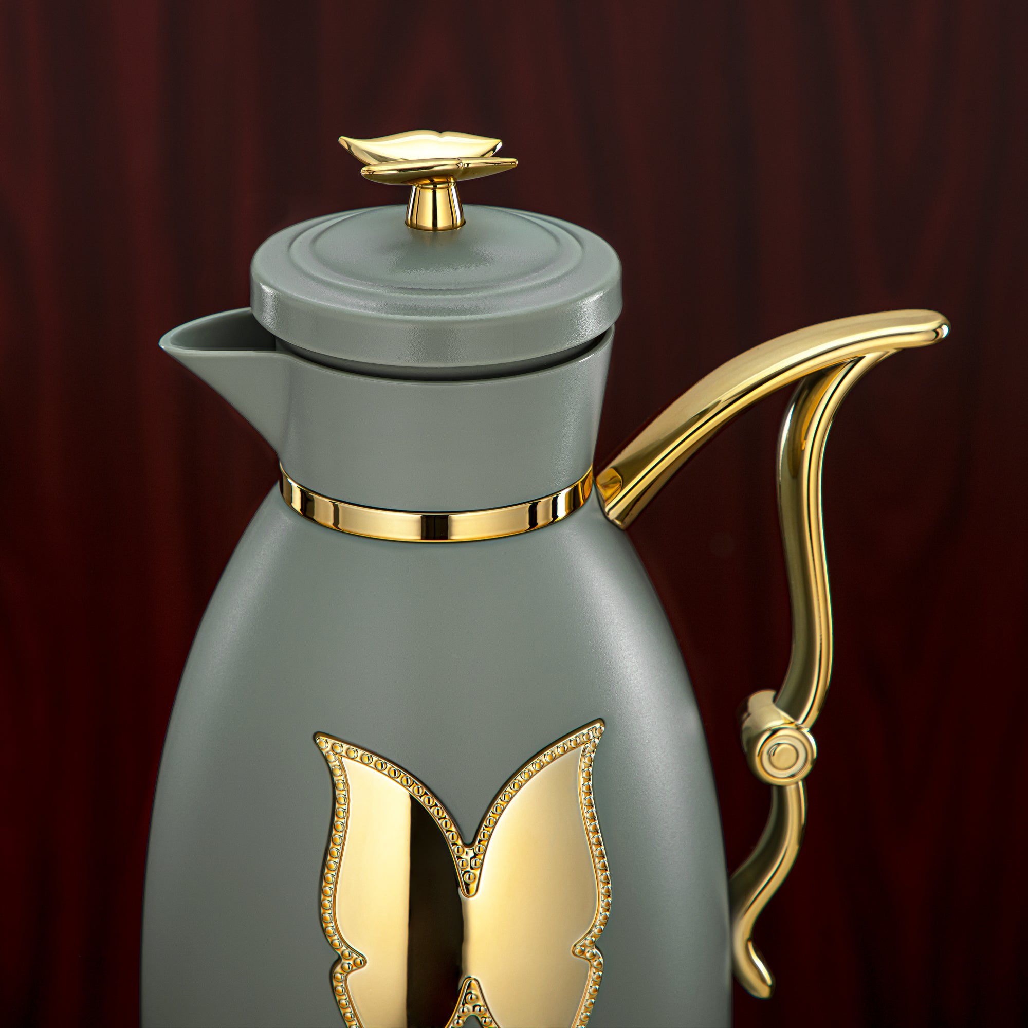 Almarjan Vacuum Flask Set Plastic Push Button 0.7L + 1L Green & Gold (SM-2C142-070/100 GG/G) - Tea & Coffee Flask