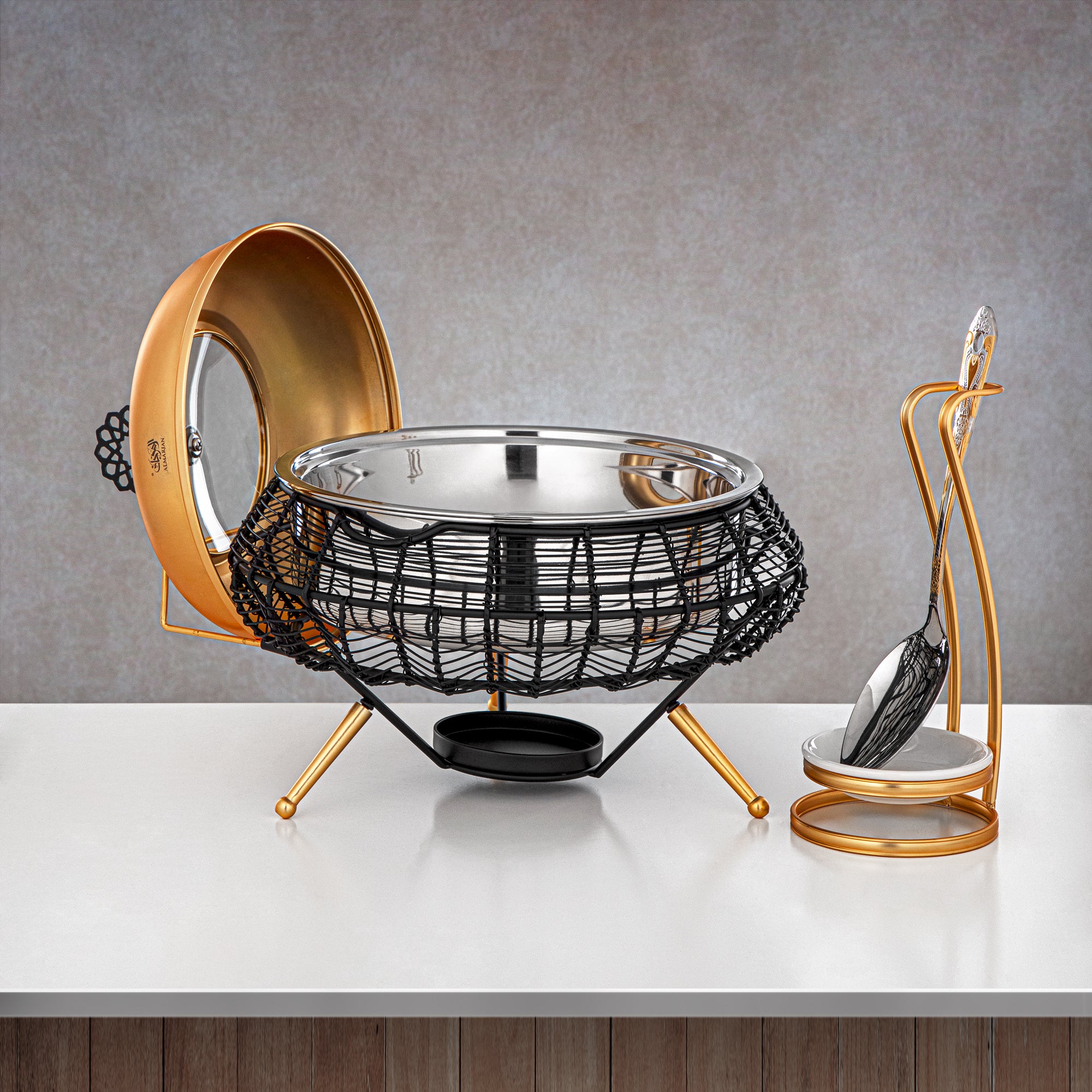 المرجان طبق تسخين 2000 مل اسود وذهبي - STS0013226