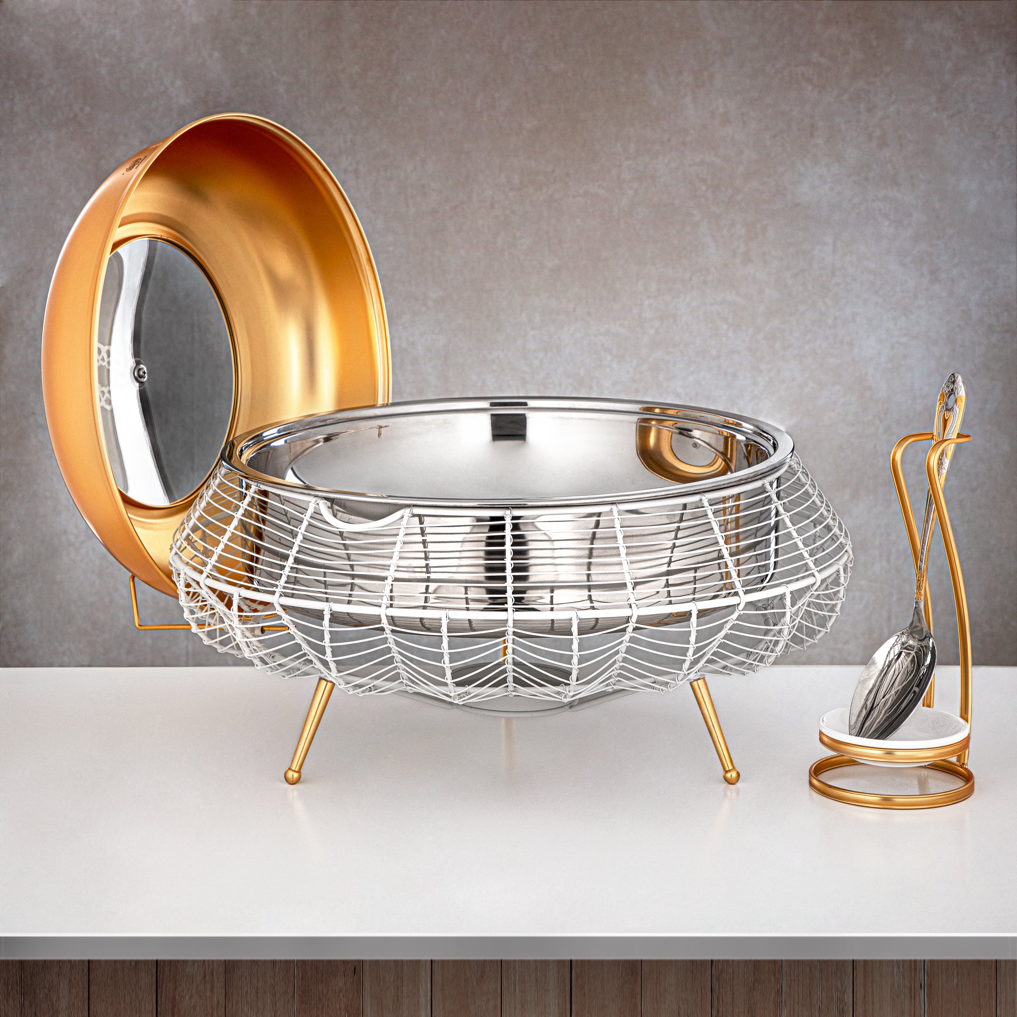 المرجان طبق تسخين 6500 مل ابيض وذهبي - STS0013237