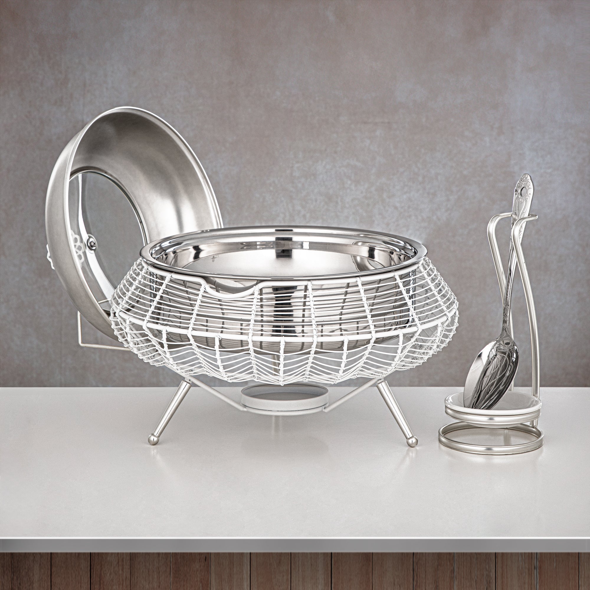 Almarjan 3000 ML Chafing Dish White & Silver - STS0013239