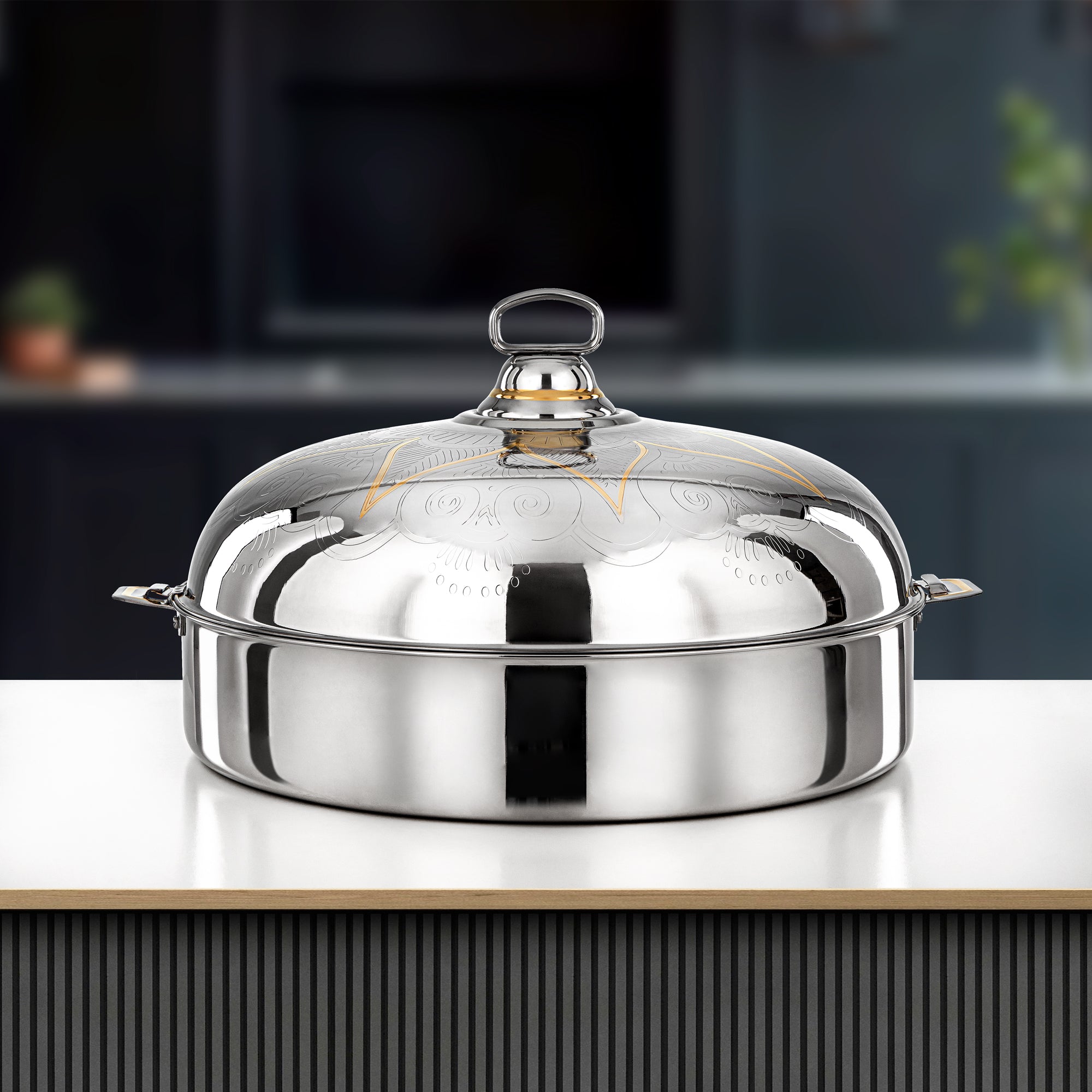 Almarjan Diwan Hot Pot 50cm Silver & Gold