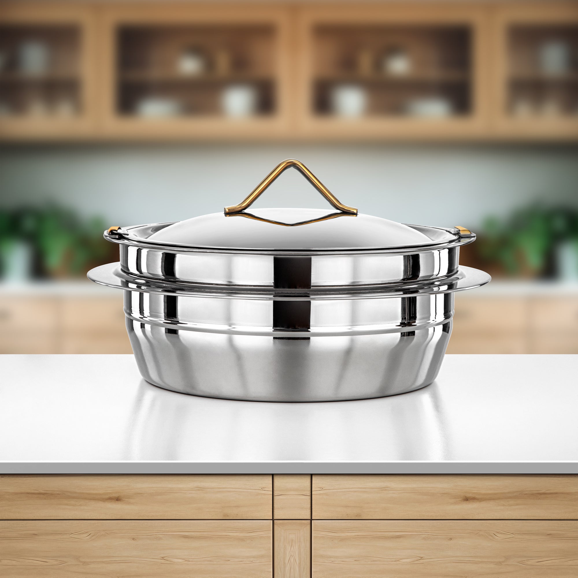 Almarjan Hot Pot Stainless Steel, 40CM (6000ML), Silver & Gold (H25PG6) - Tara Collection