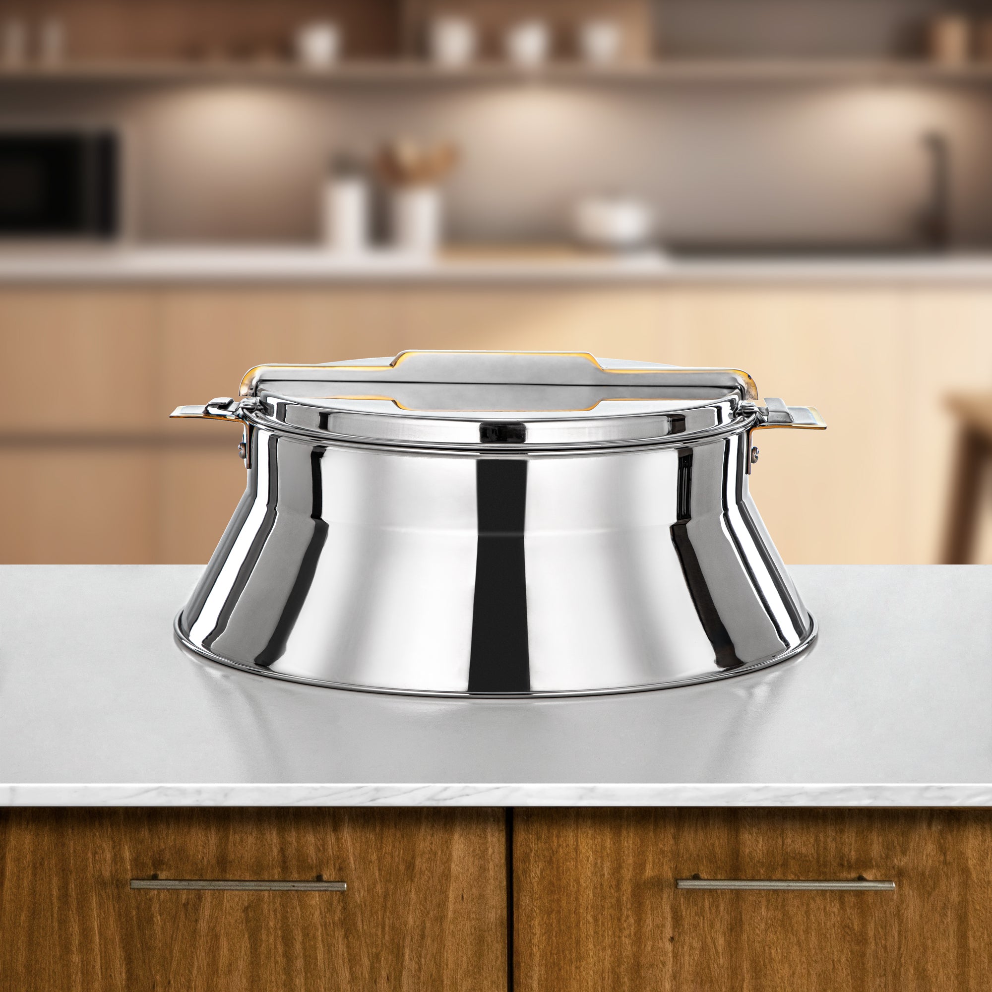 المرجان حرارات طقم ستانلس ستيل 3000ml + 4000ml + 6000ml (H25PG8) – Dalal Collection | فضي وذهبي مع خط ذهبي | تقديم أنيق لشهر رمضان والتجمعات