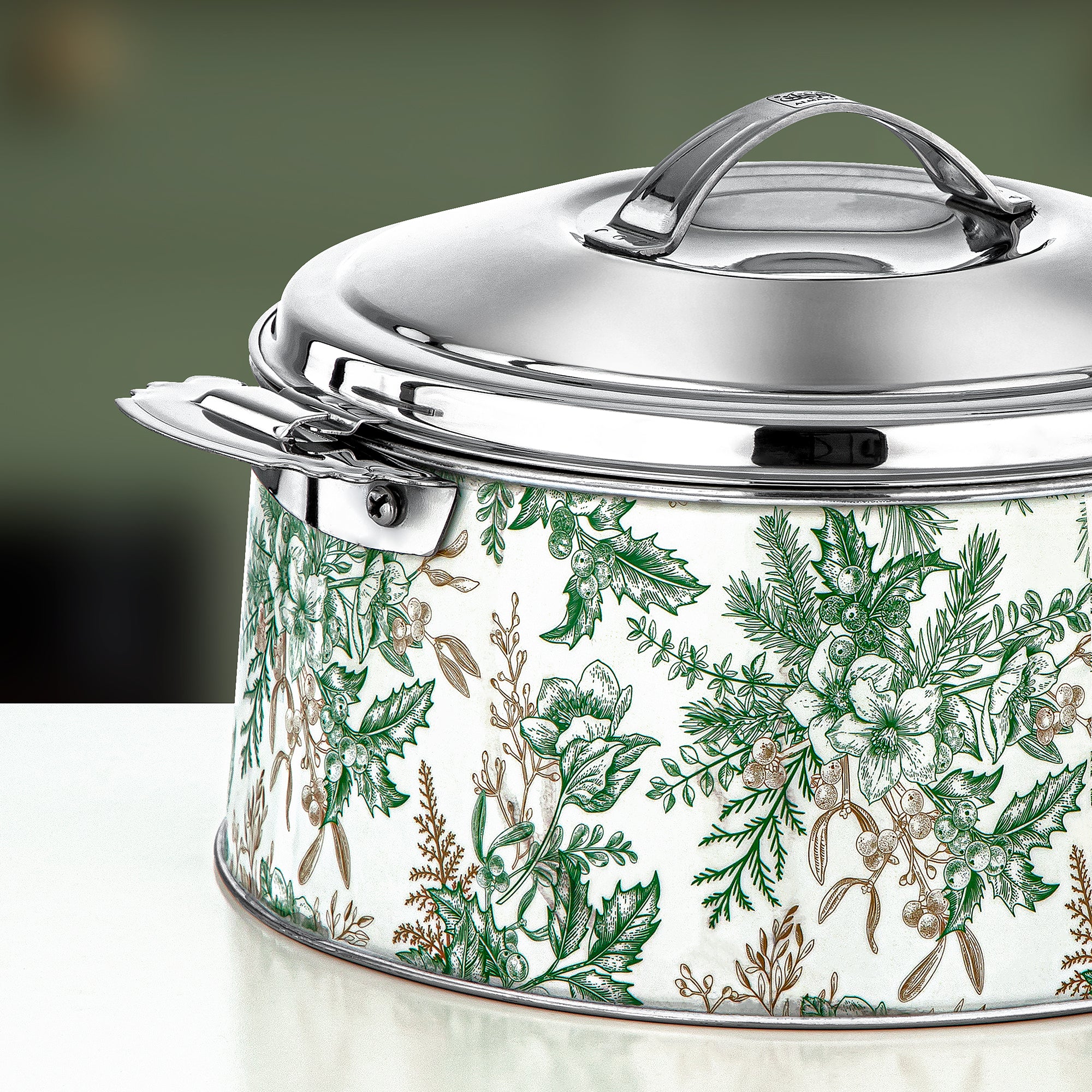 Almarjan Hot Pot Set Stainless Steel Floral Design 3000ml + 4000ml + 6000ml (H25SHF3) – Fonon Collection | Elegant Serving for Ramadan & Gatherings