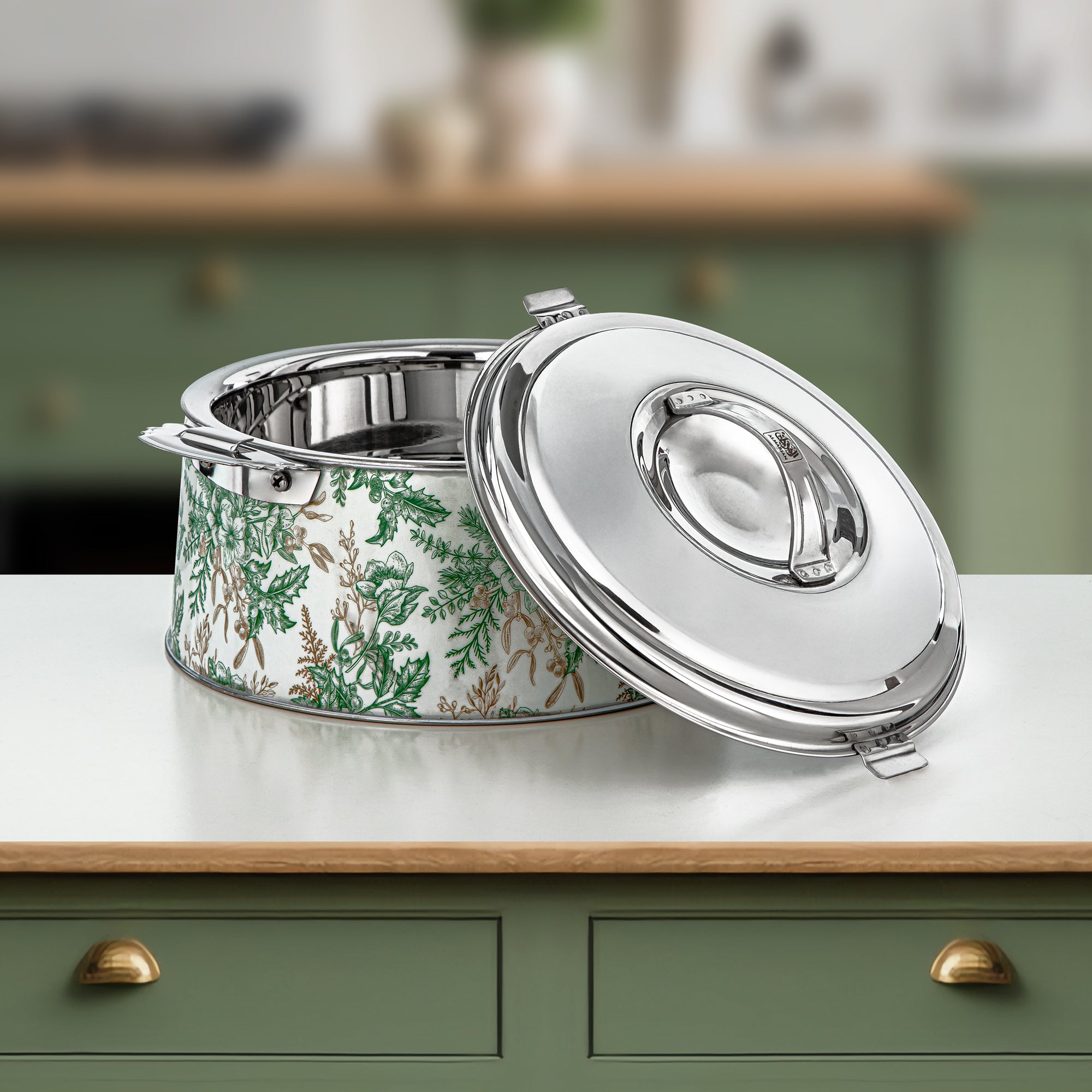 Almarjan Hot Pot Set Stainless Steel Floral Design 3000ml + 4000ml + 6000ml (H25SHF3) – Fonon Collection | Elegant Serving for Ramadan & Gatherings