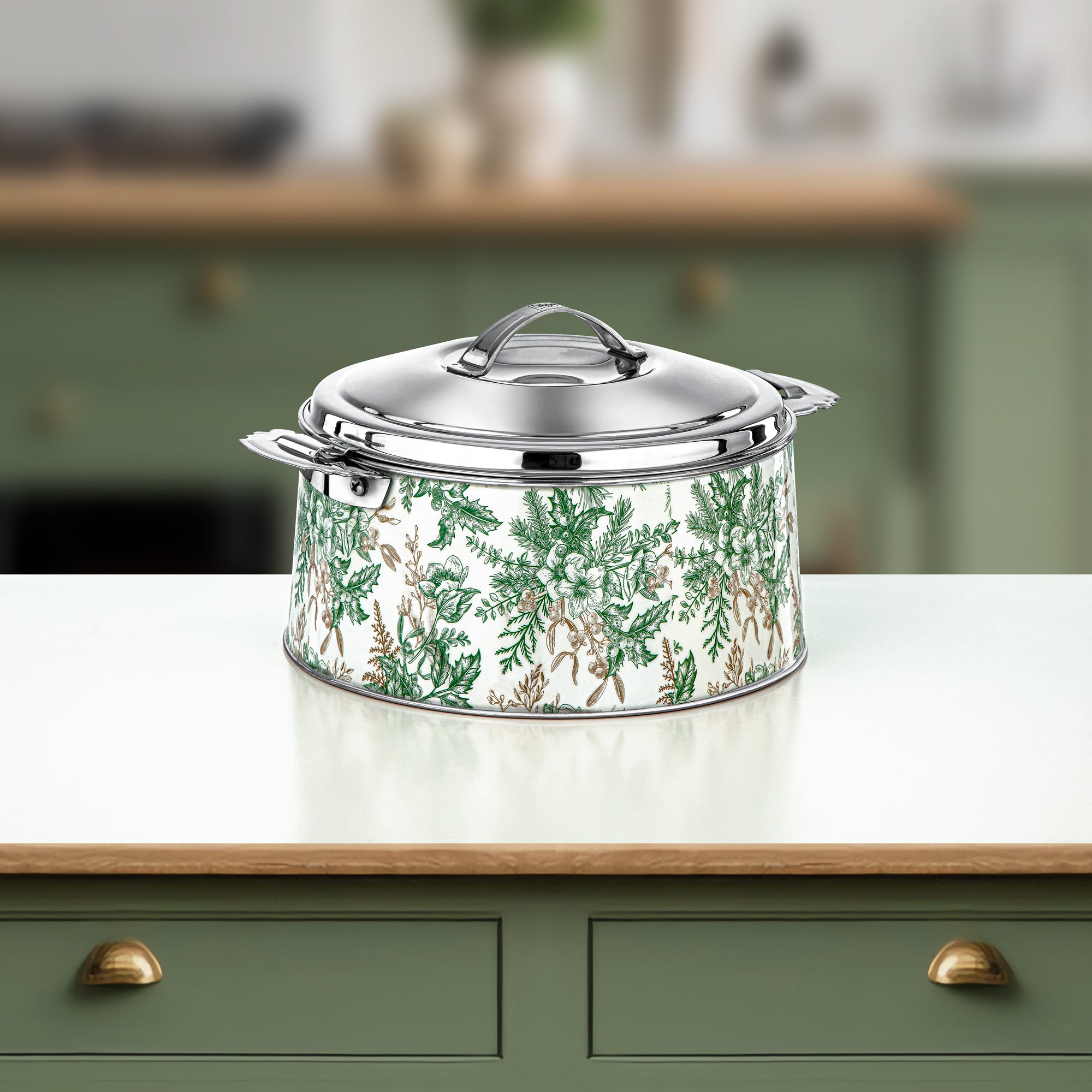 Almarjan Hot Pot Set Stainless Steel Floral Design 3000ml + 4000ml + 6000ml (H25SHF3) – Fonon Collection | Elegant Serving for Ramadan & Gatherings