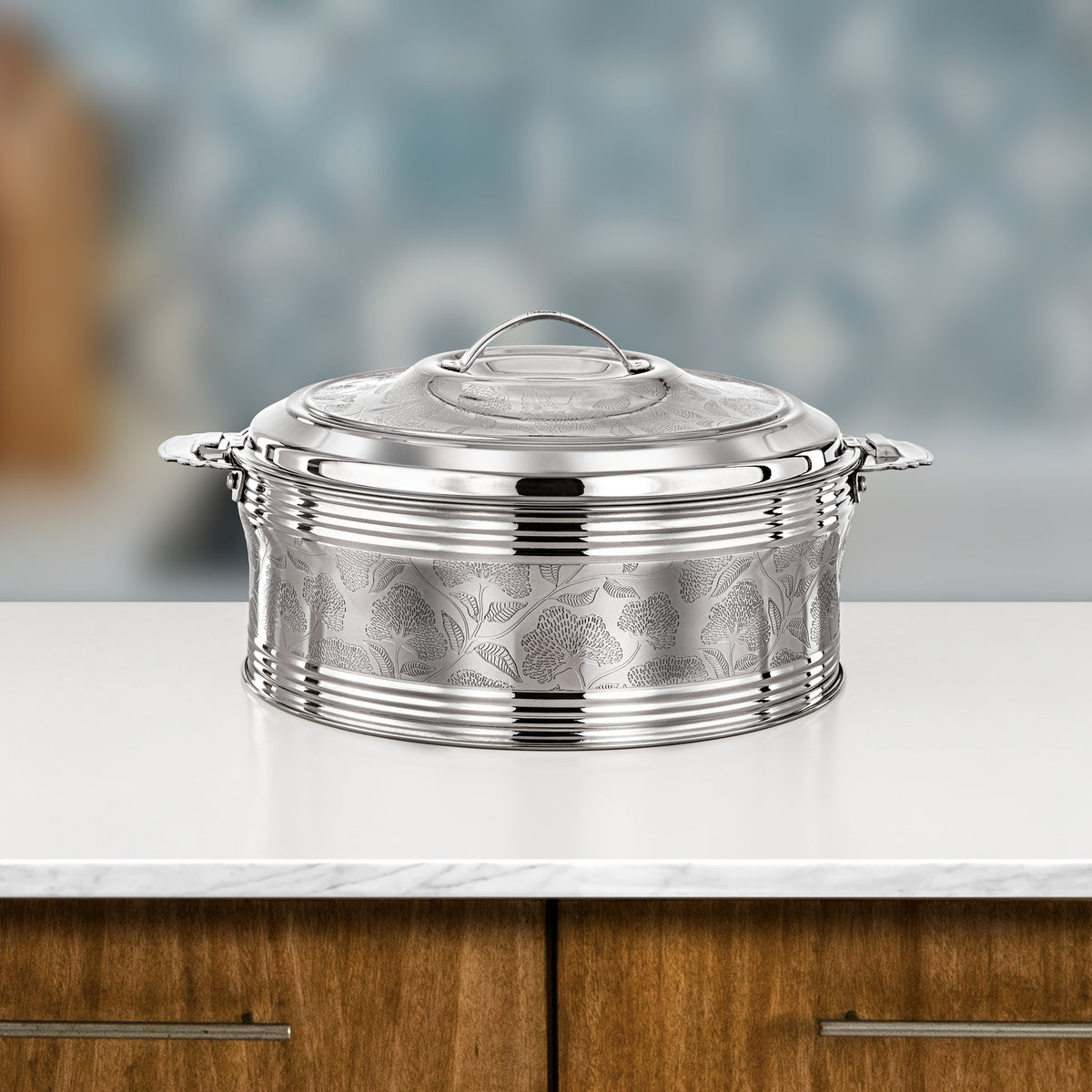 Almarjan 3 Pieces Sausan Hot Pot Set, Mirror Silver