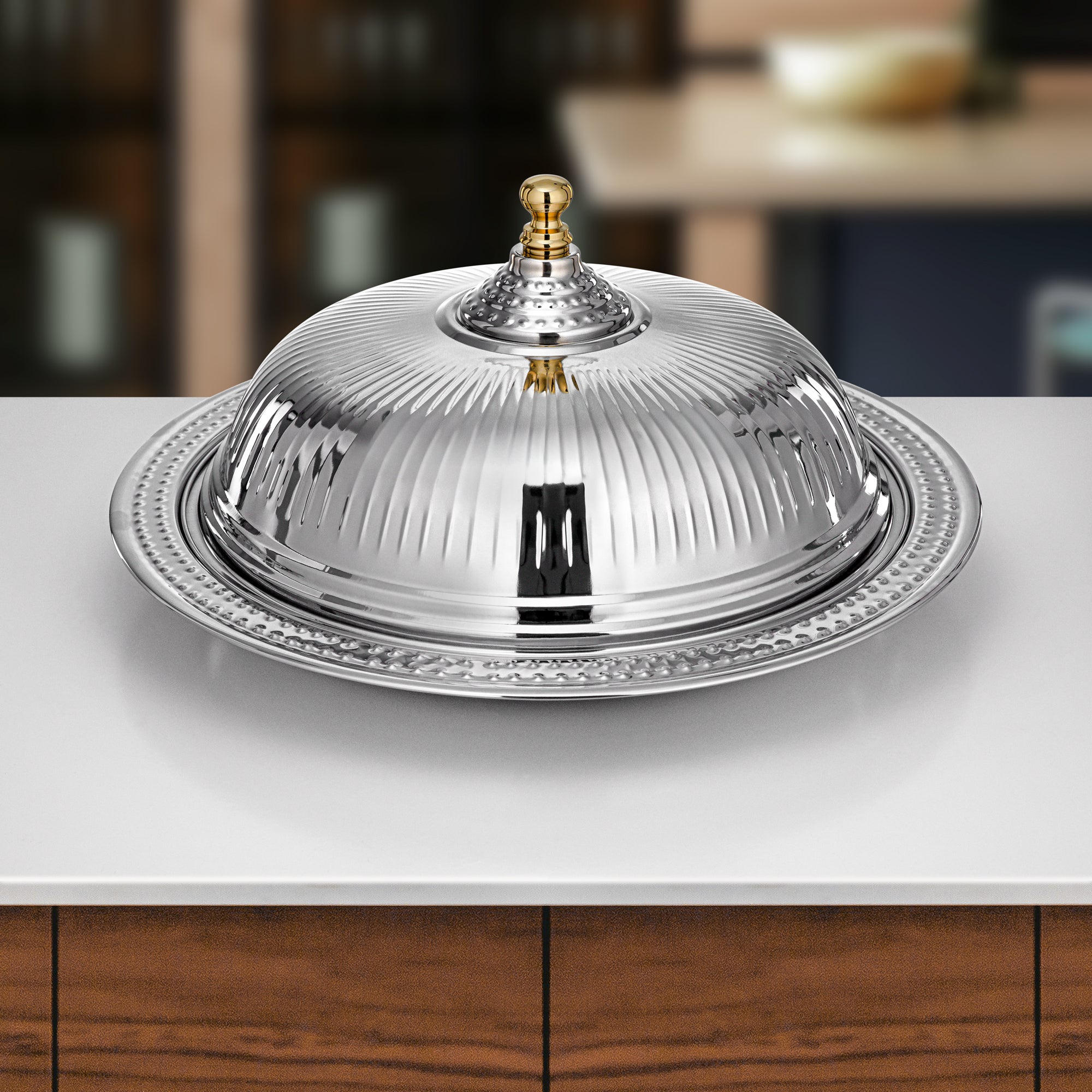 صينية الديوان المرجان مع غطاء، 50 سم، فضية