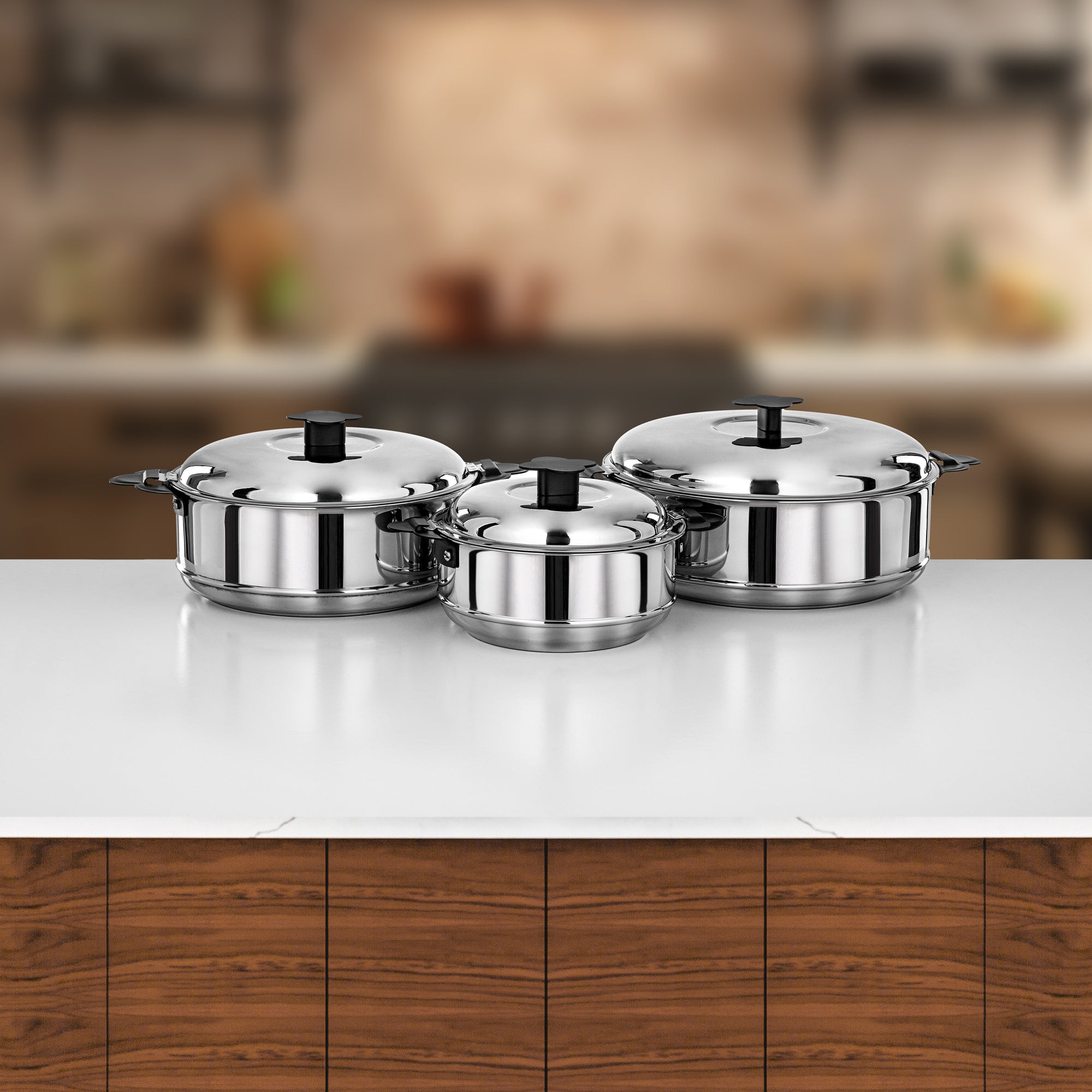 Almarjan Vida Hot Pot Set 3 Pieces 1.5L / 2.5L / 3.5L Silver