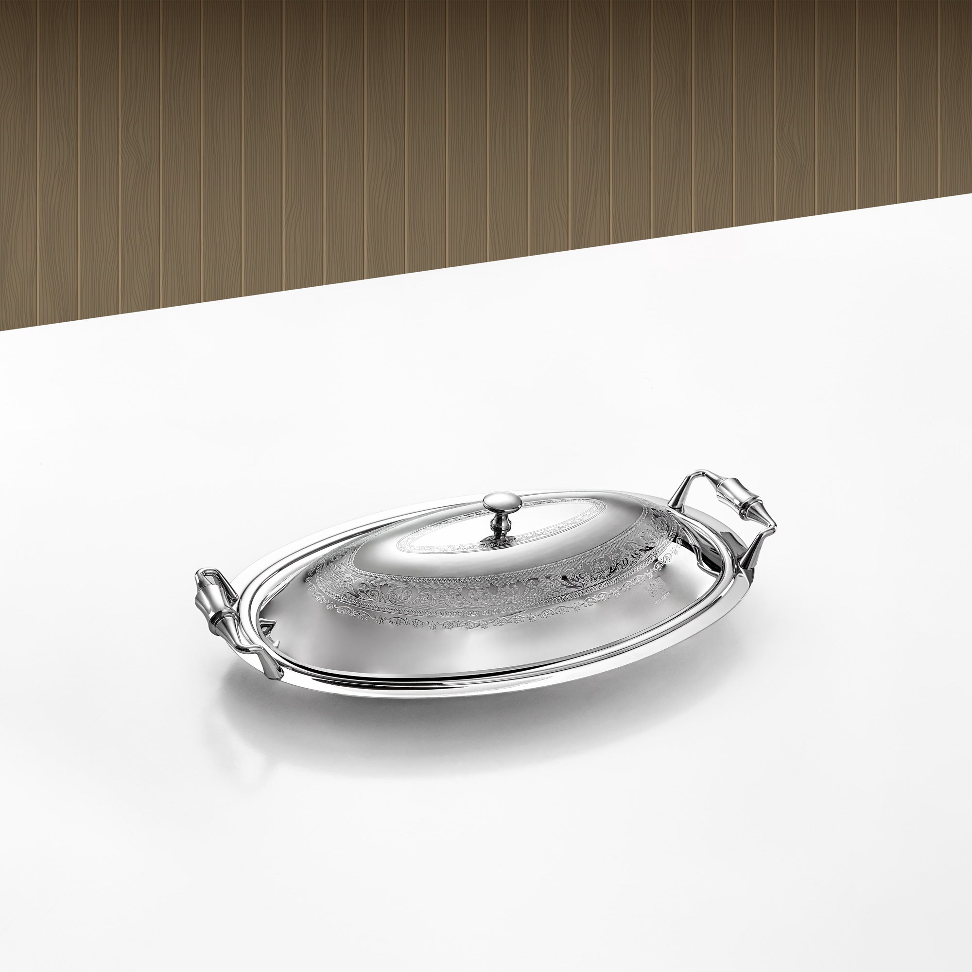 Almarjan Oval Serving Tray with Cover 40cm Silver