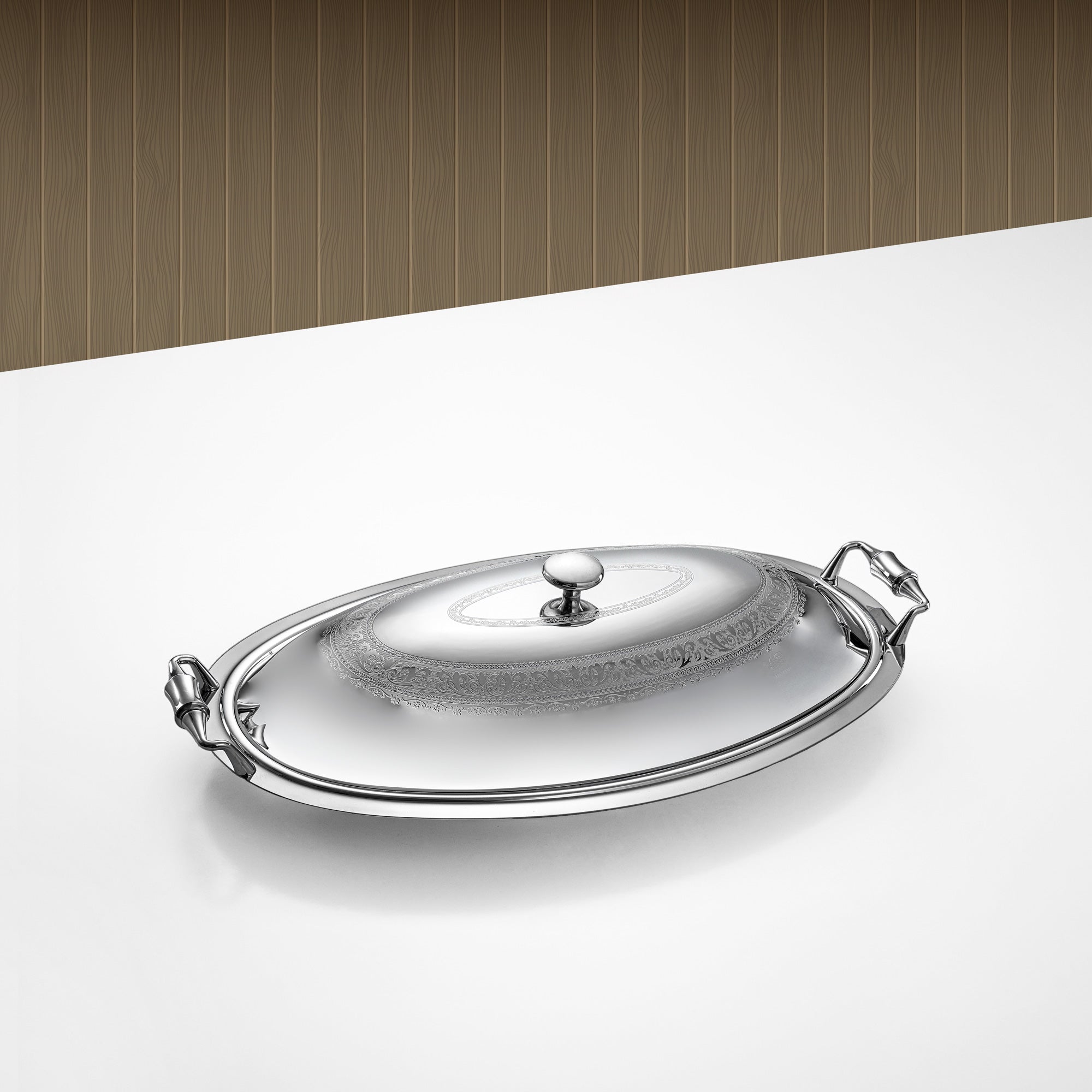 Almarjan Oval Serving Tray with Cover 50cm Silver